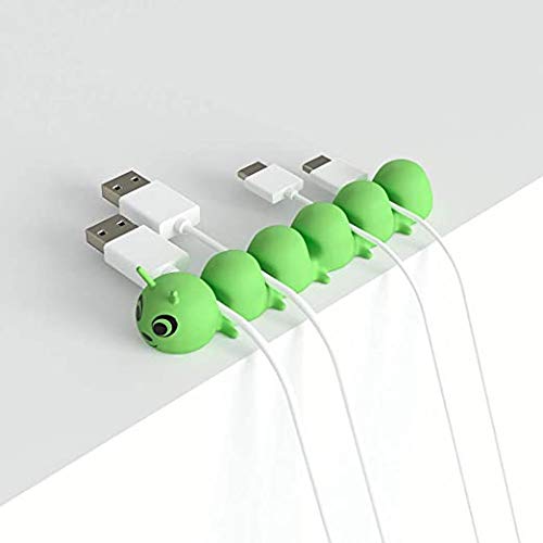 Caterpillar Cable Clips - 5 Slot Cord Organizer for Desk, Home Office & Car - Green USB/Charger/Power Cord Holder - Perfect for Computer, Phone & Bedside Cable Management