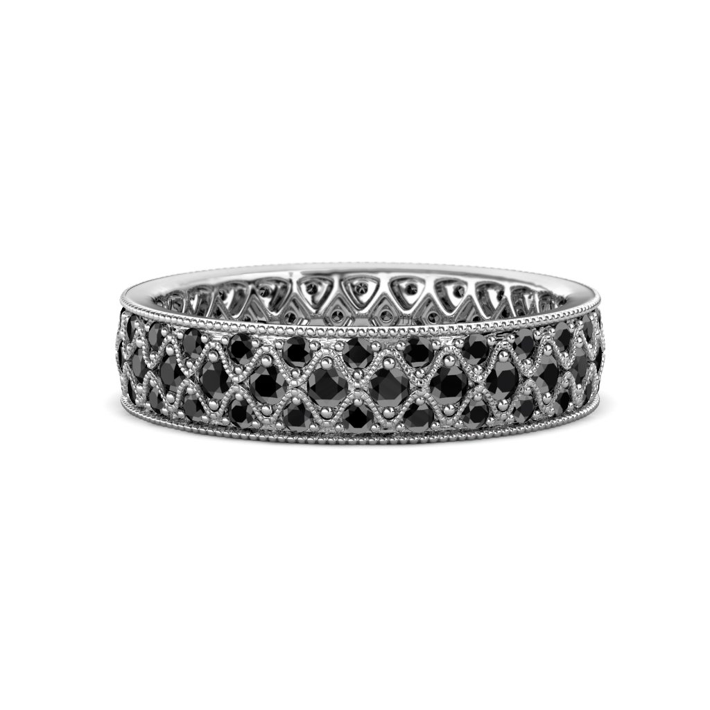 Black Diamond Three Row Milgrain Women's Eternity Ring - Stackable 0.96 CTW in 14K Gold - Perfect for Anniversaries, Weddings & Everyday Elegance
