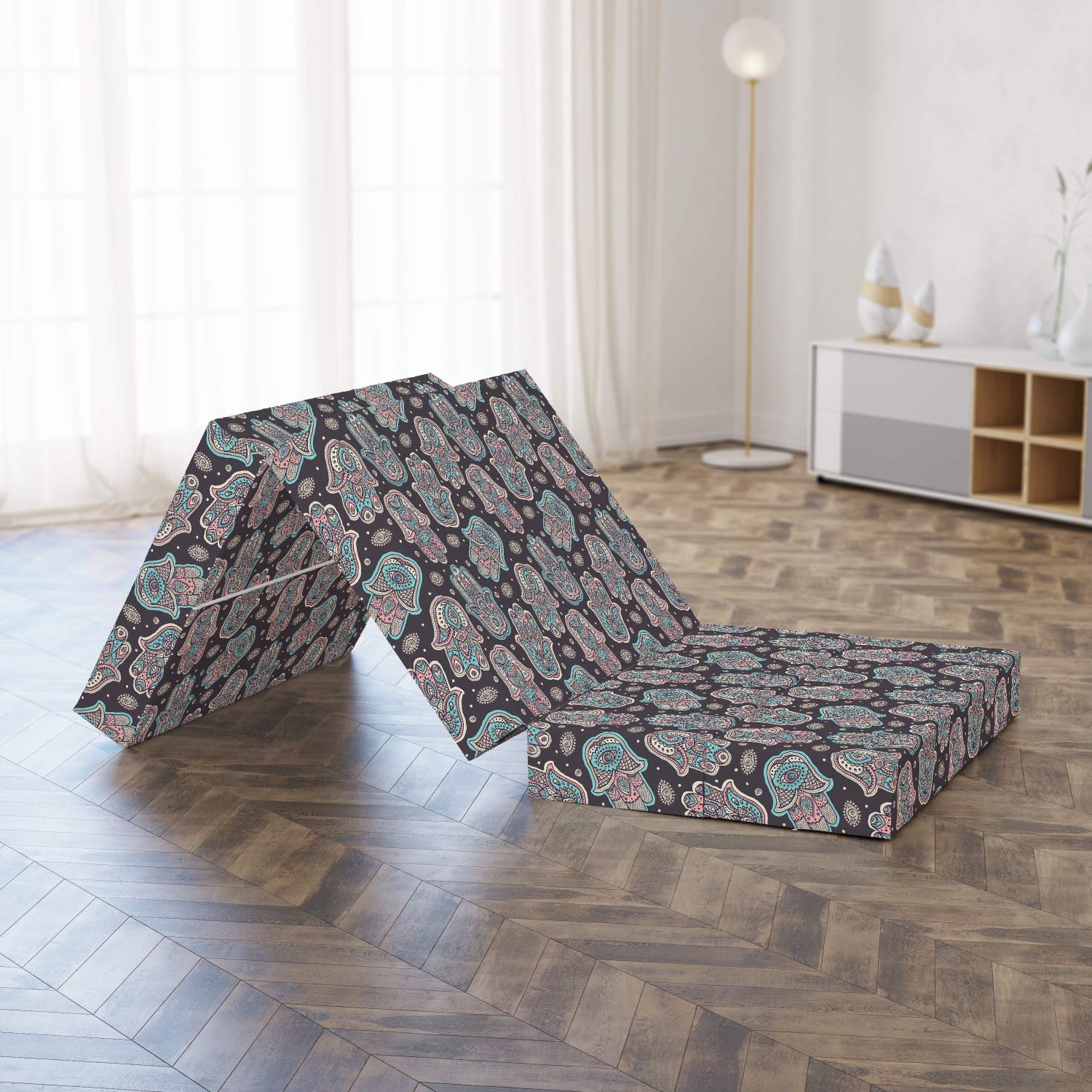 Ambesonne Traditional Foldable Mattress - Hamsa Hands Paisley Art Design, 74.8