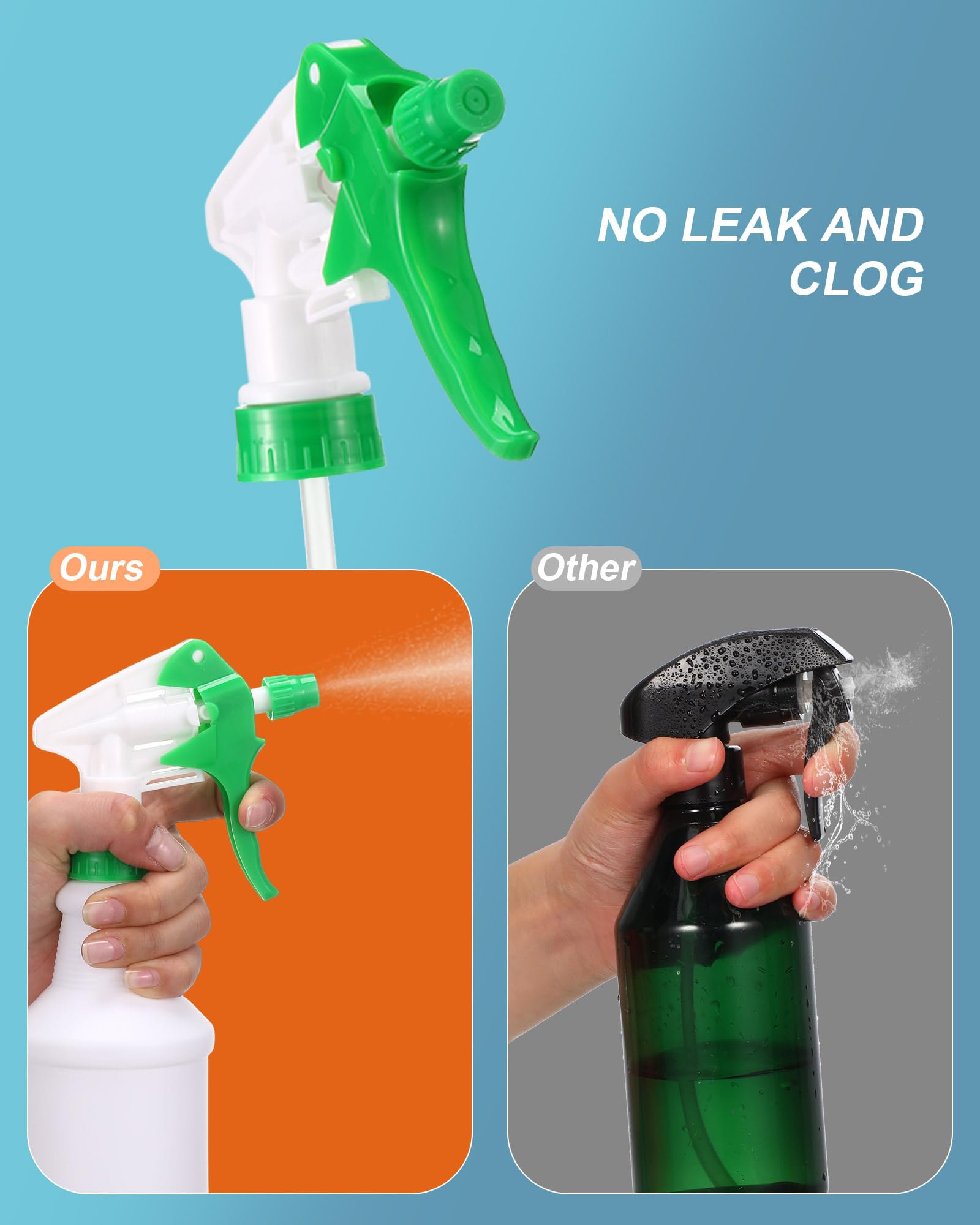 Eccliy 20 Pack 16 Oz Empty Spray Bottles - Leak Proof with Measurements & Adjustable Nozzle - Round Green & Blue Cleaning Bottles for Home, Kitchen, Bathroom, and Commercial Use