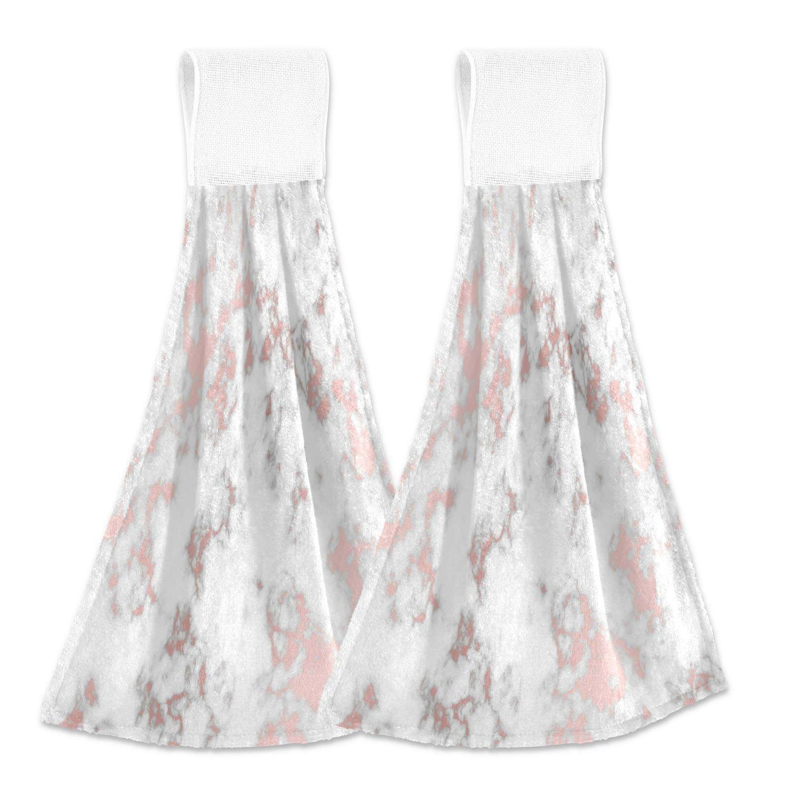 Alaza 2 Pack Premium Rose Gold Marble Kitchen Towels - Super Absorbent Hanging Hand Towels for Cooking, Baking & Dish Drying - Elegant Modern Kitchen Decor