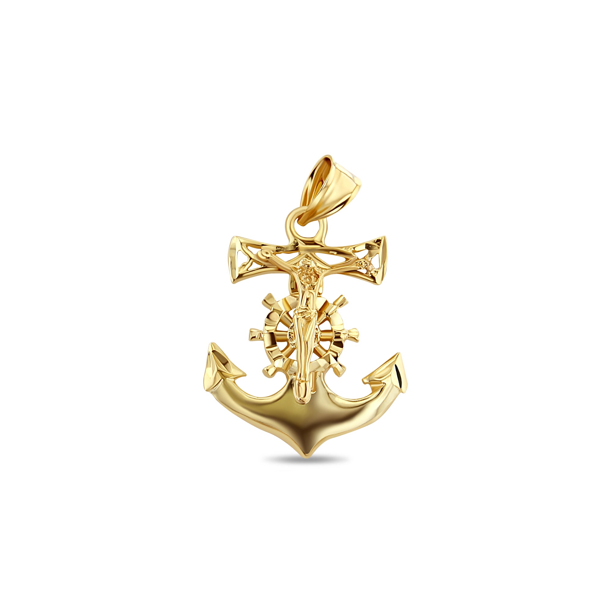 Stunning Nautical Style Crucifix Cross on Anchor Pendant with Diamond Cuts - Perfect for Beach Weddings, Baptisms & Ocean-Themed Jewelry Gifts