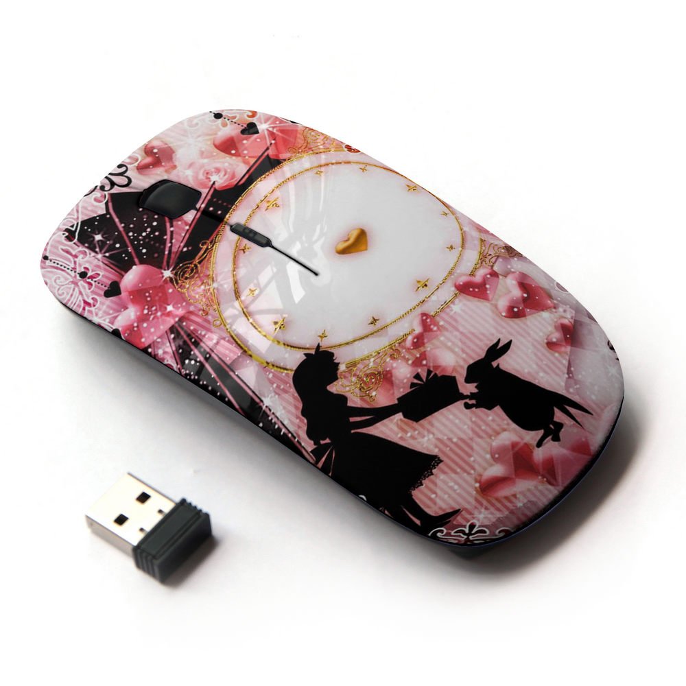 2.4G Wireless Optical Mouse - Alice in Wonderland Pink Clock Design for PC, Laptop, Office & Gaming | Ergonomic, Portable, Plug-and-Play