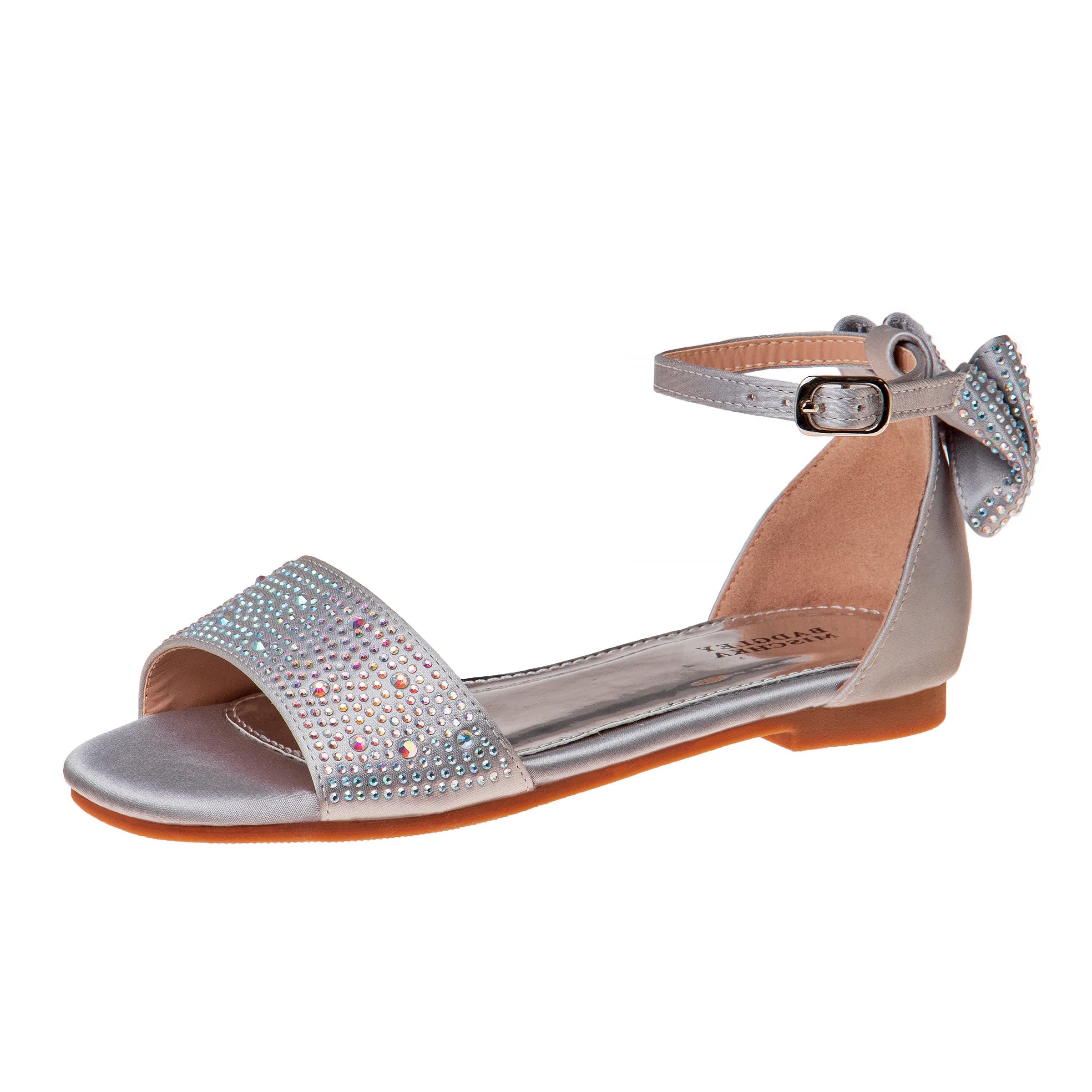 Badgley Mischka Girls Rhinestone Glitter Sandals with Bow - Sparkly Open Toe Dress Sandals for Kids (Toddler to Big Kid) | Perfect for Weddings, Parties & Special Occasions