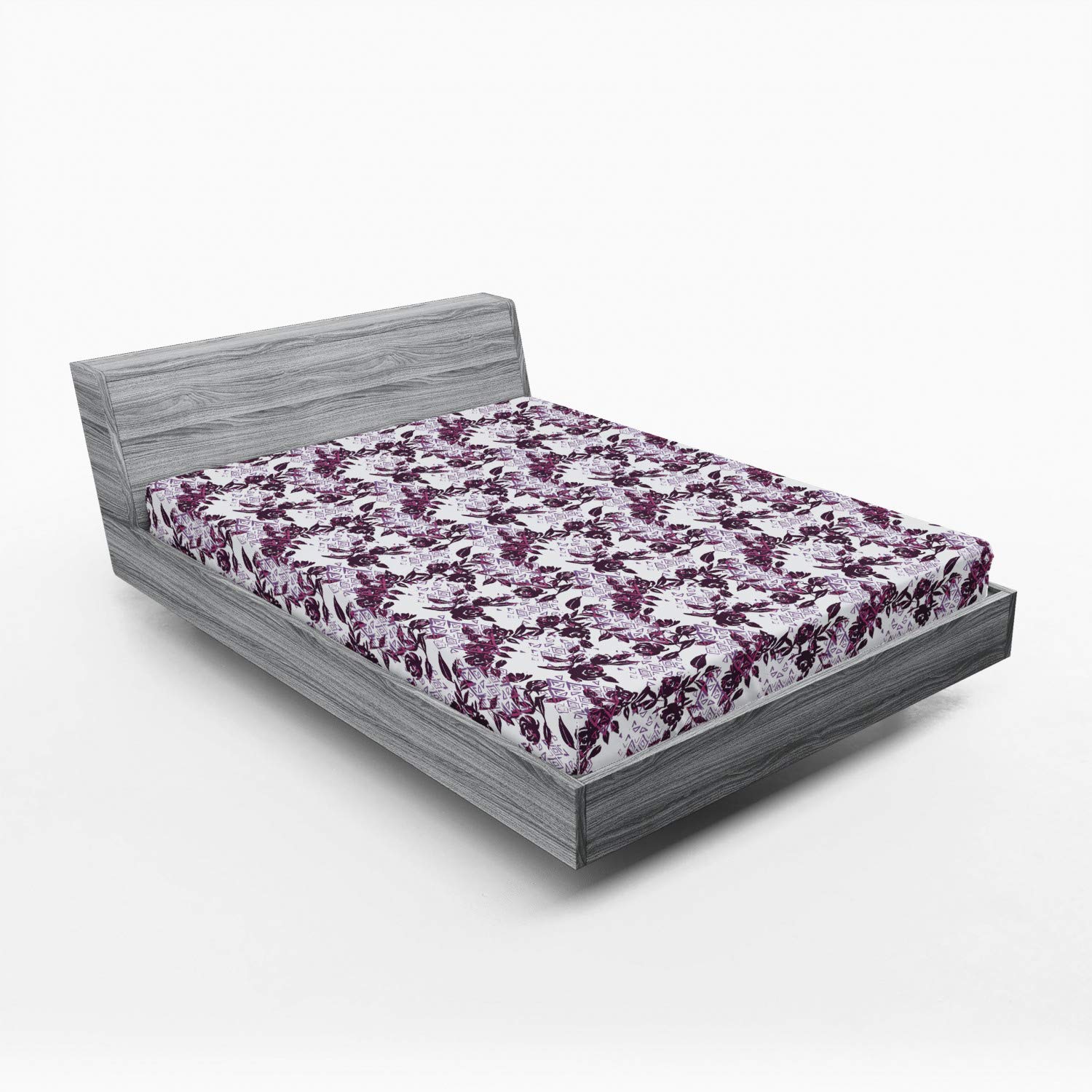 Ambesonne Rose 2 Pack Fitted Sheet Set - Watercolor Geometric Floral Design, Deep Pocket Elastic All Around, Full Size Bed Sheets (2 Pieces) - Perfect for Guest Rooms, Vacation Homes & Cozy Bedroom Decor