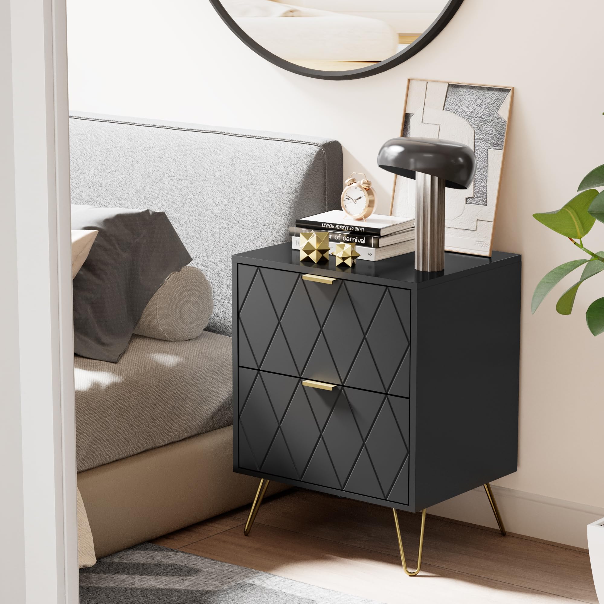 Anbuy 9-Drawer Dresser and Nightstand Set for Bedroom - 3-Piece Furniture Combo with 2 Nightstands & 9-Drawer Chest (Black) - Perfect for Master Bedroom, Guest Room, and Apartment Storage Solutions