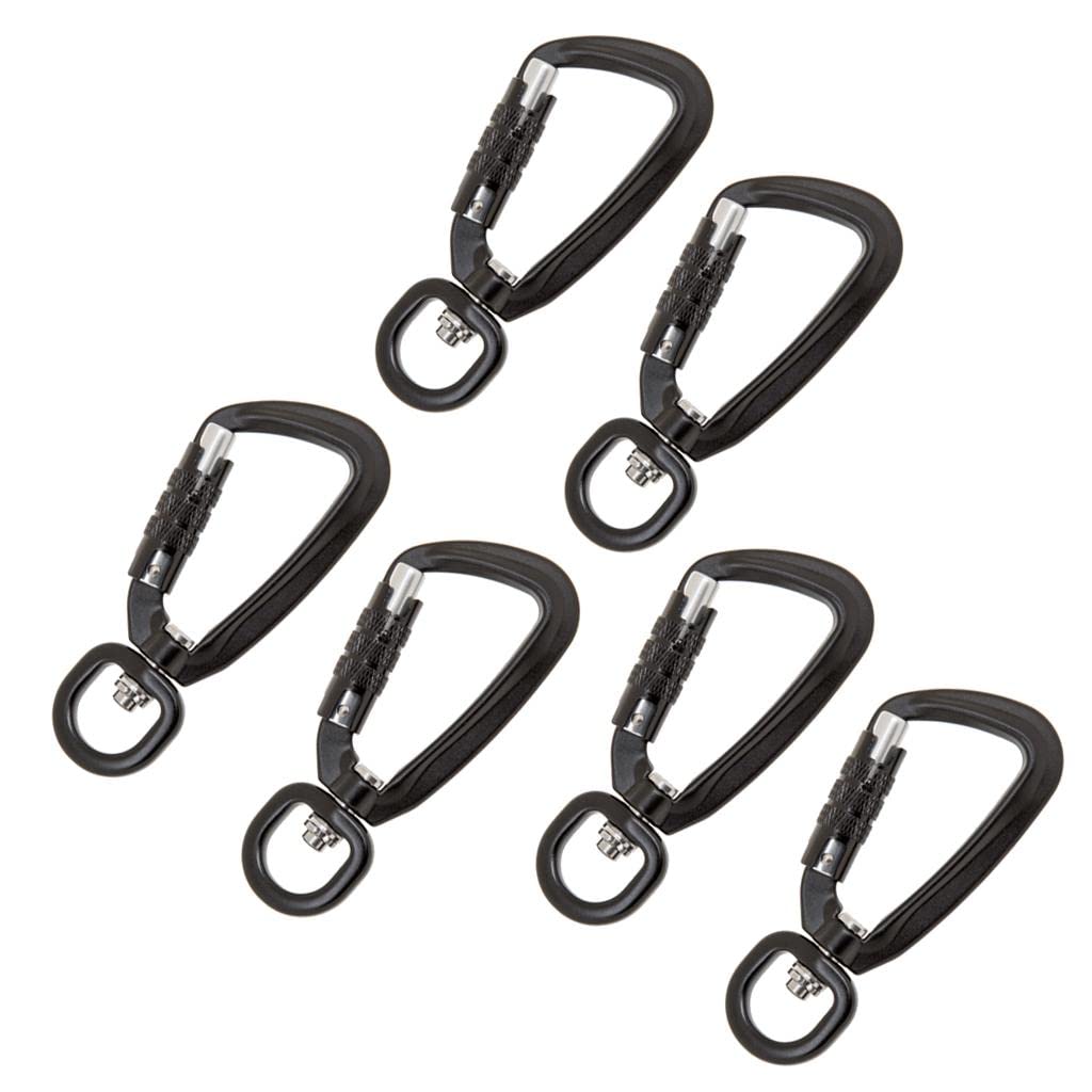 Self Locking Carabiner Clip - Heavy Duty D-Ring Keychain Hook with Rotating Ring for Outdoor Hiking, Camping, Hammock, Backpack, Gear Organization (2 Pack)
