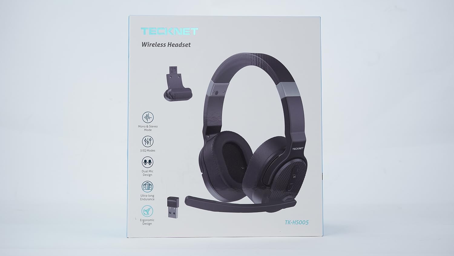 TECKNET Bluetooth Headset with Microphone - Wireless Headphones for Laptop, PC & Mac - Noise Cancelling Headset with 3 EQ Modes & Dual/Single Ear Options - USB Headset for Call Center, Skype, Truck Drivers, Online Meetings & Remote Work