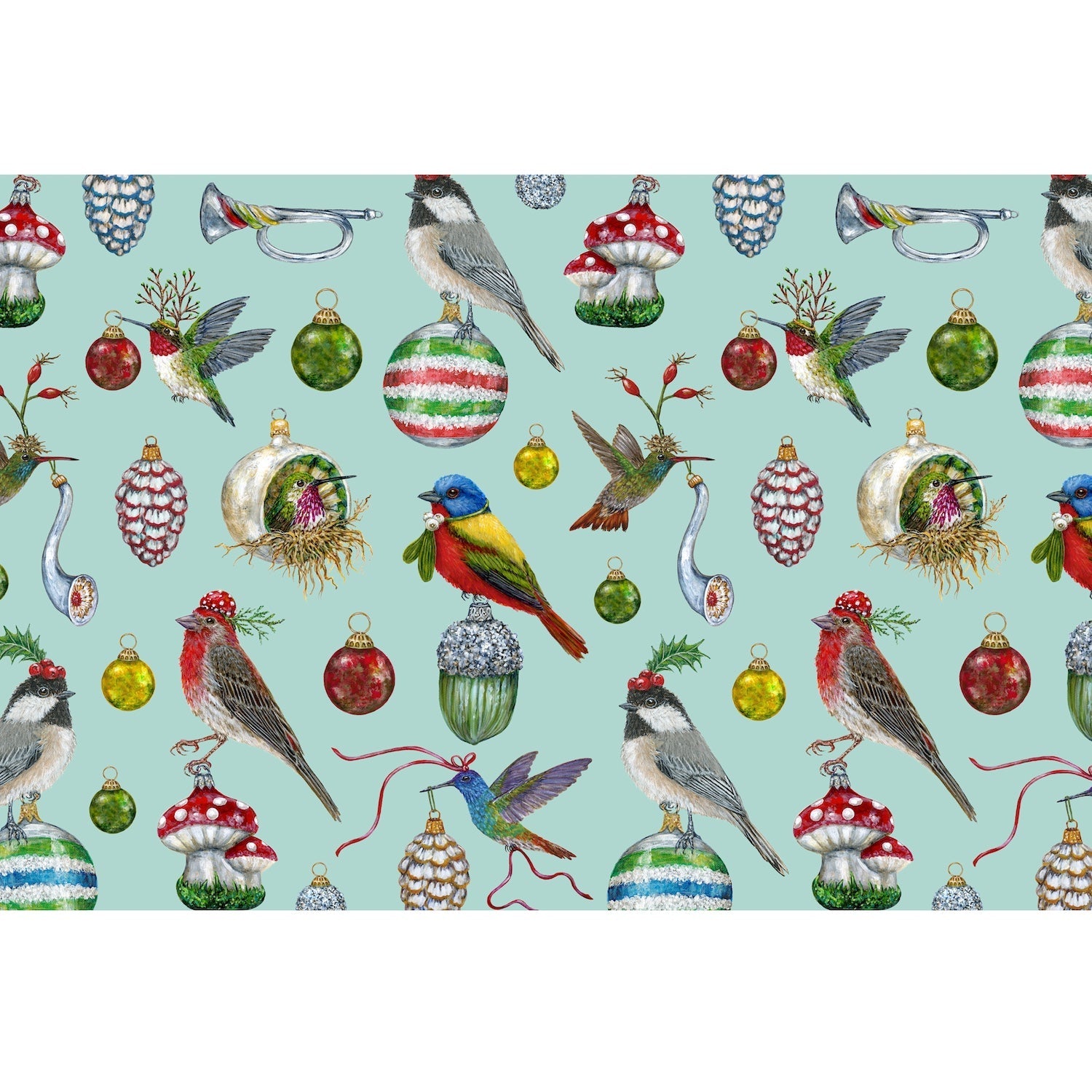 Baubles and Birds Decorative Placemats Set of 4 - Elegant Table Mats for Dining, Kitchen, and Home Decor - Perfect for Holiday Dinners, Parties, and Everyday Use