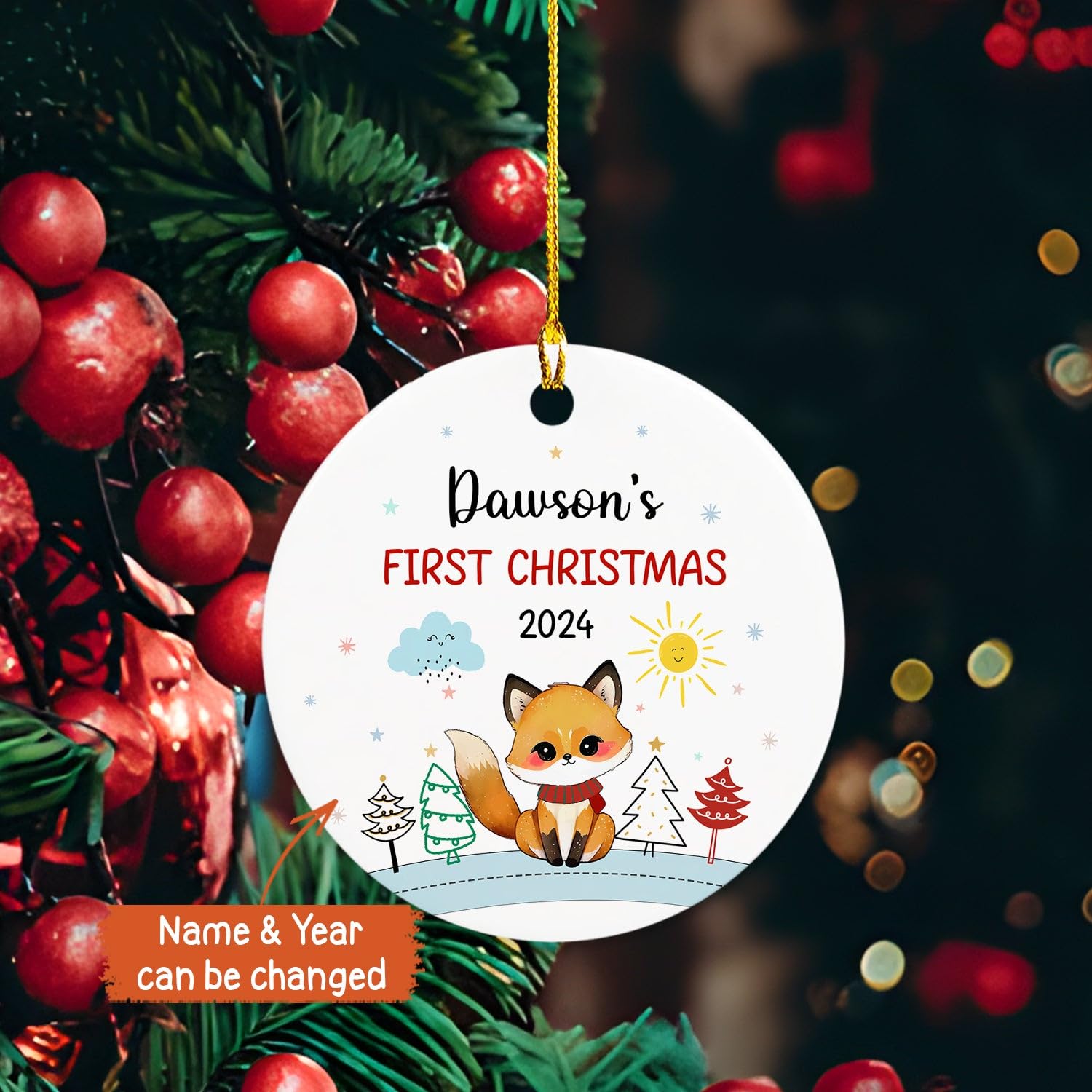 Personalized Fox Baby's First Christmas Ornament 2025 - Custom Name Keepsake Gift for Newborn Boys & Girls - Perfect for Tree Decorations & Holiday Celebrations