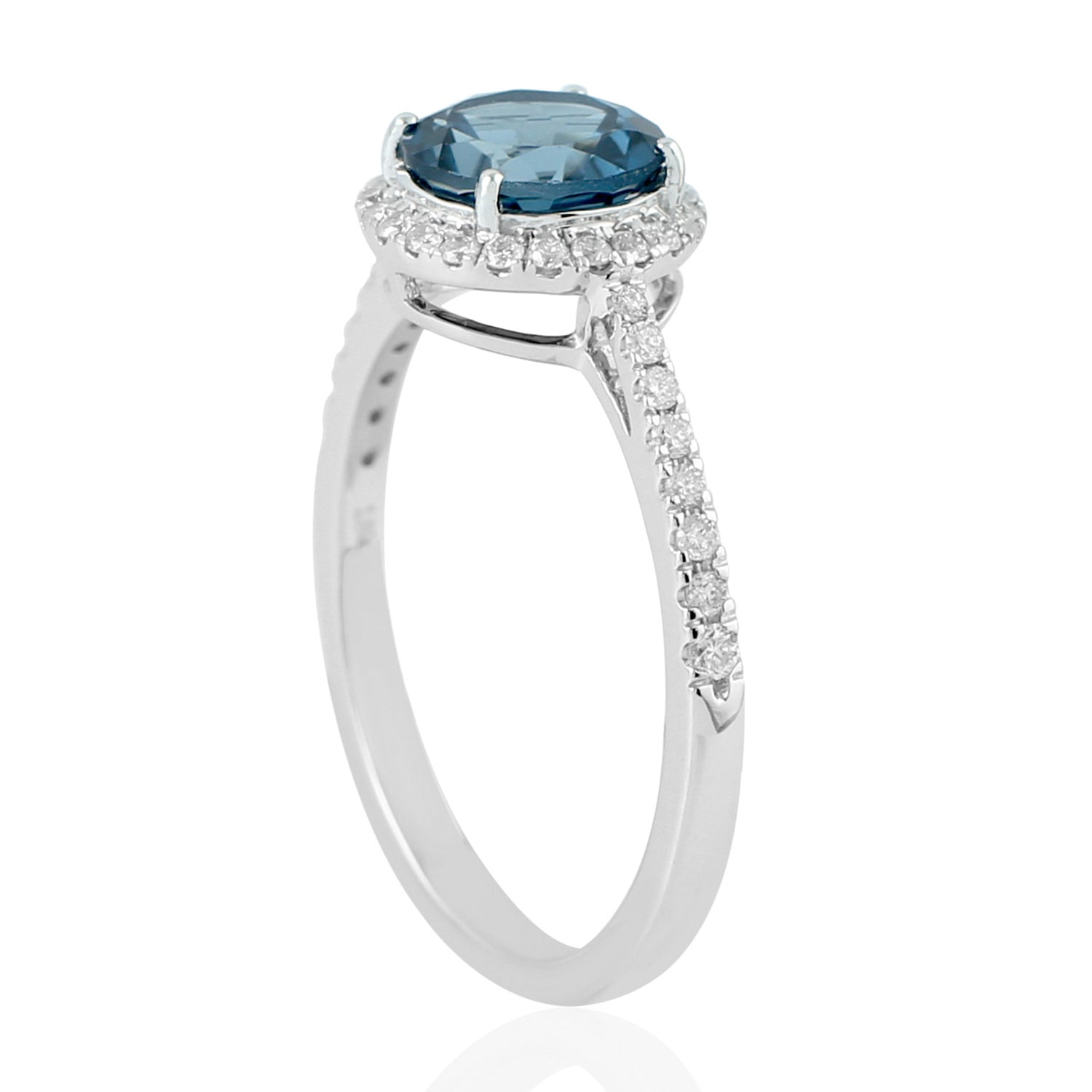 18K White Gold London Topaz Gemstone Pave Diamond Solitaire Ring - Elegant Engagement & Wedding Jewelry for Special Occasions