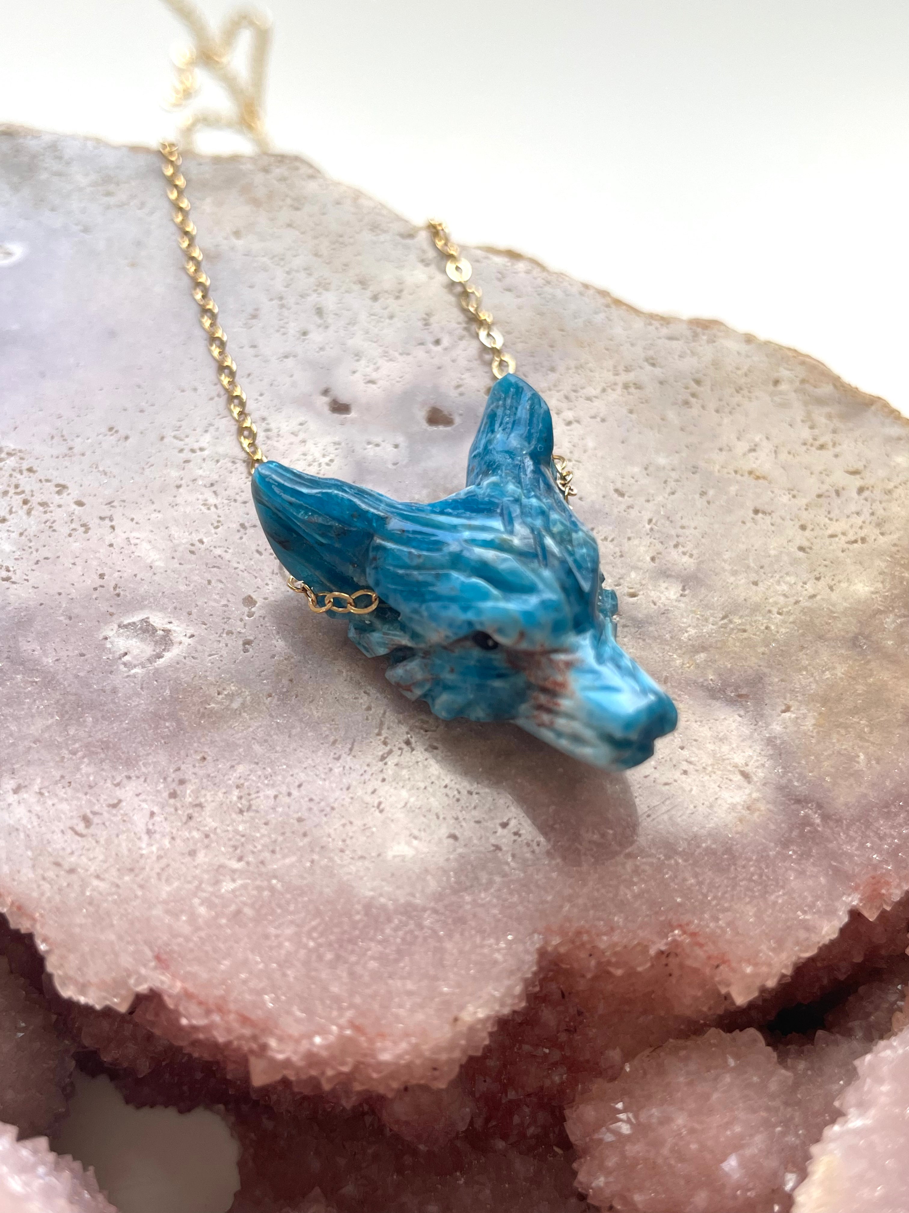 Apatite Wolf Head Necklace - Handmade Sterling Silver Pendant with Genuine Gemstone for Women - Perfect for Boho, Gothic & Nature Lover Jewelry Gifts