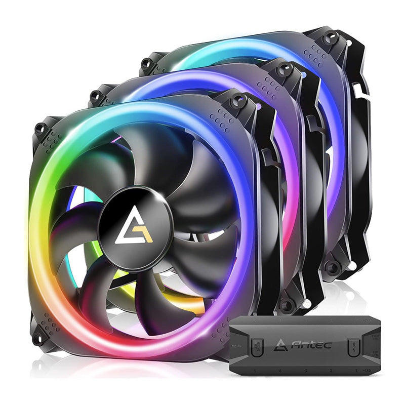 Antec Prizm 120mm ARGB 4-Pin PWM Cooling Fan 3-Pack - High Performance PC Case Fans with Vibrant RGB Lighting for Gaming Rigs, Workstations & PC Builds