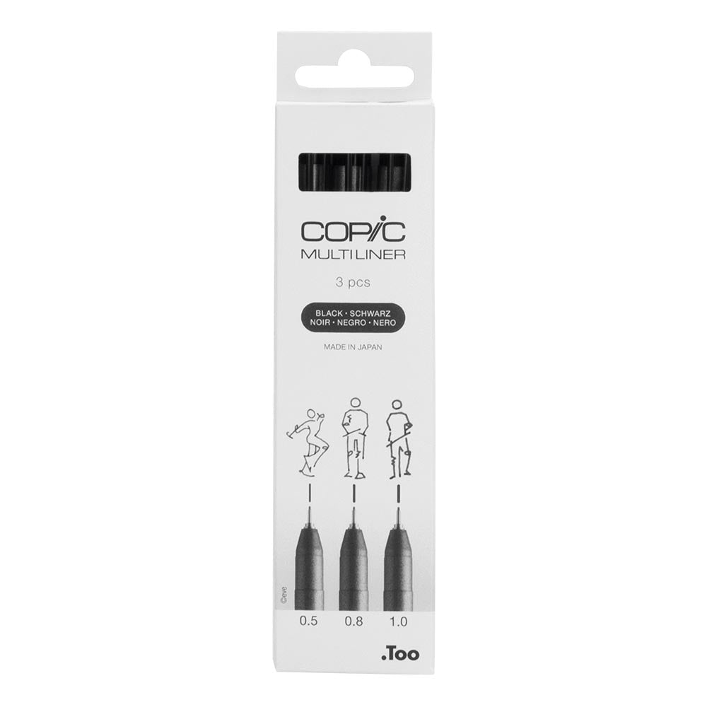 Copic MultiLiner Black Fine Line Drawing Pen Set of 3 - Perfect for Sketching, Inking, Manga & Comic Art