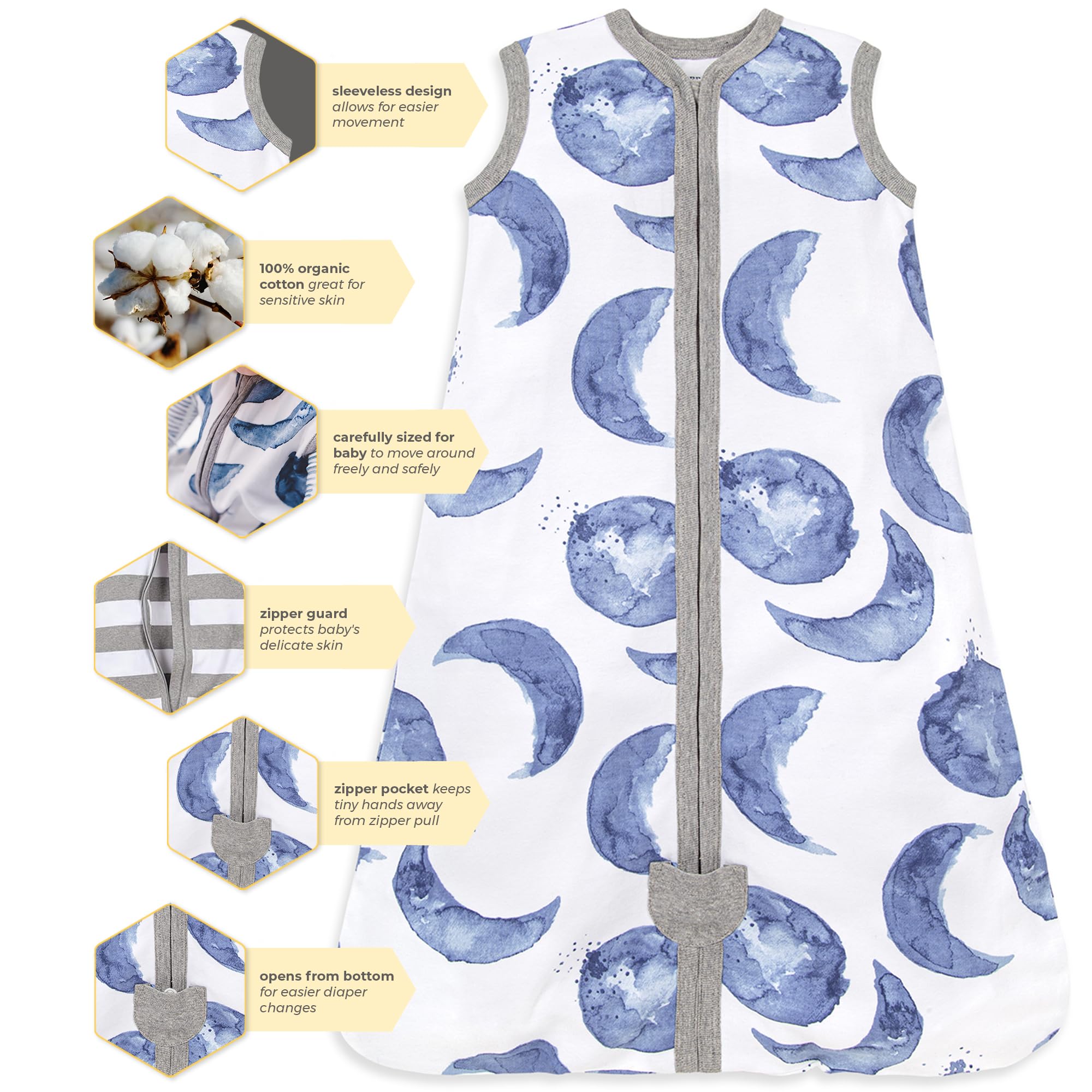 Burt's Bees Baby Beekeeper Wearable Blanket - 100% Organic Cotton Infant Sleep Sack for Boys & Girls - Lightweight 0.5 TOG & Medium 1.5 TOG Options - Unisex Swaddle Transition Blanket for Newborns - Perfect for Nursery, Daycare & Travel