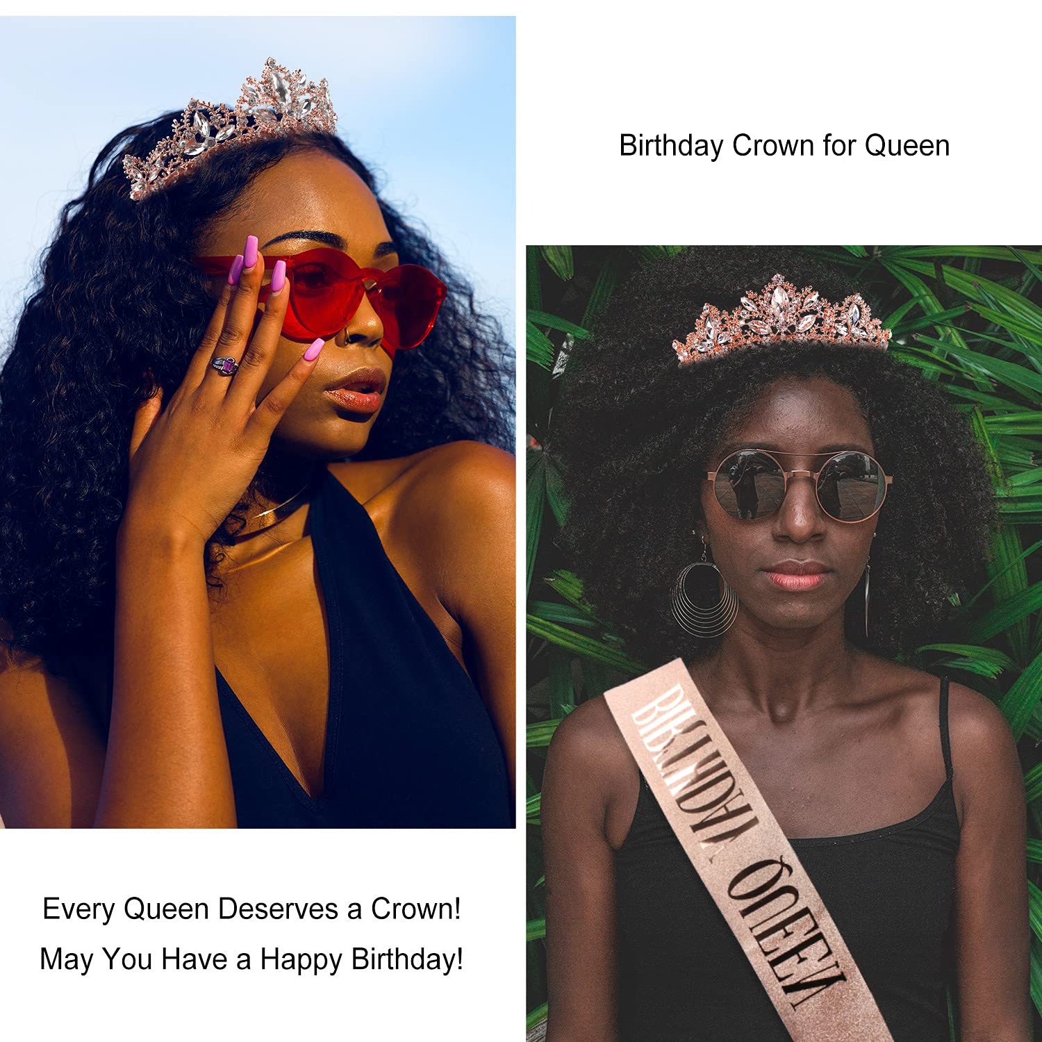 Elegant Rose Gold Birthday Crowns & Tiaras for Women - Princess Style Birthday Queen Sash Set for Weddings, Prom, Halloween Parties & Special Celebrations | Perfect for Birthday Queens, Bridal Showers & Costume Events