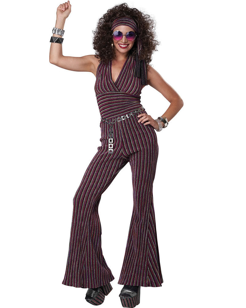 70s Halter Pant Set for Women - Vintage 1970s Hippie Costume Outfit for Halloween, Theme Parties & Retro Fashion