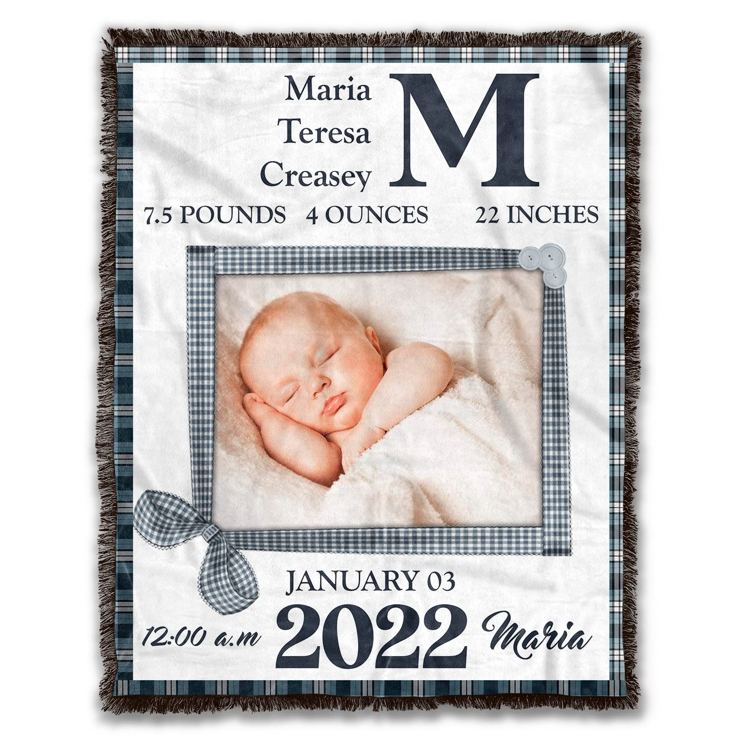 Personalized Baby Fleece Blanket with Photo & Name - Soft Mink Sherpa & Woven Design - 50x60 Inch - Perfect for Nursery, Gift, and Keepsake Memories