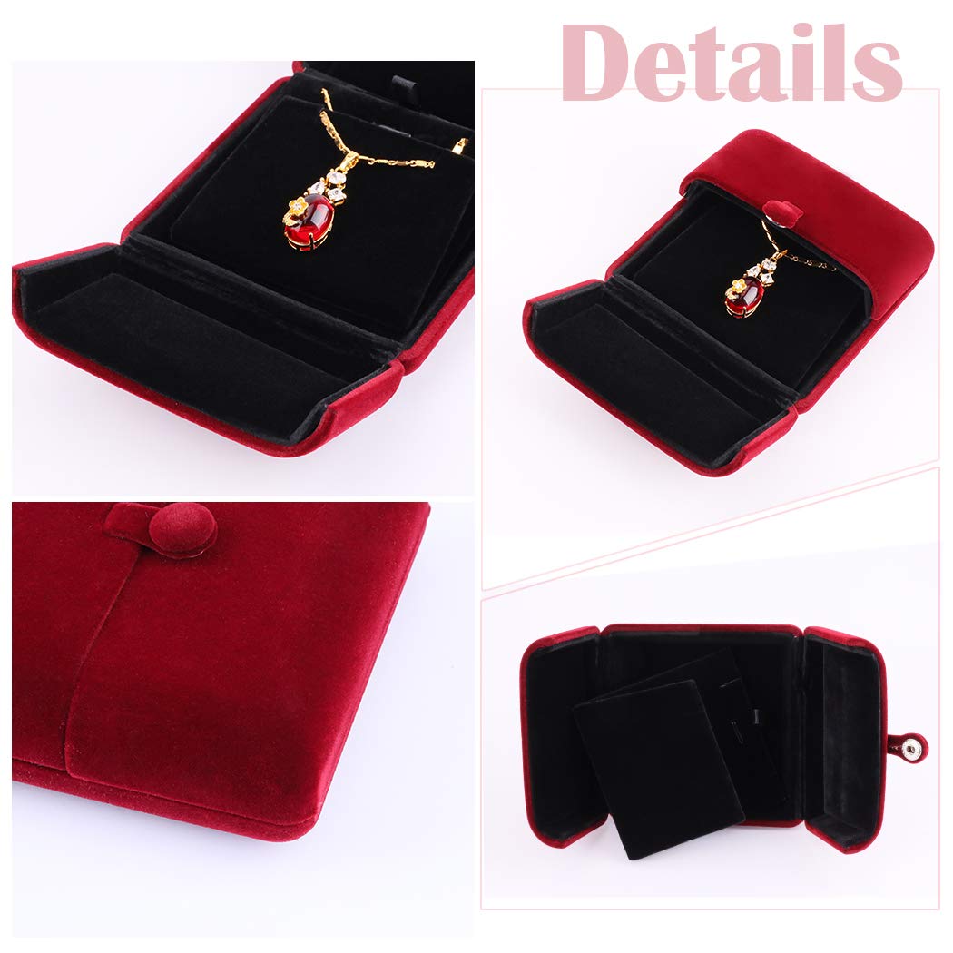 iSuperb Velvet Jewelry Box Set - Red Wine Pendant Necklace, Bracelet, Earrings Display & Storage for Engagement, Proposal, Wedding Gift - Elegant Jewelry Organizer for Women