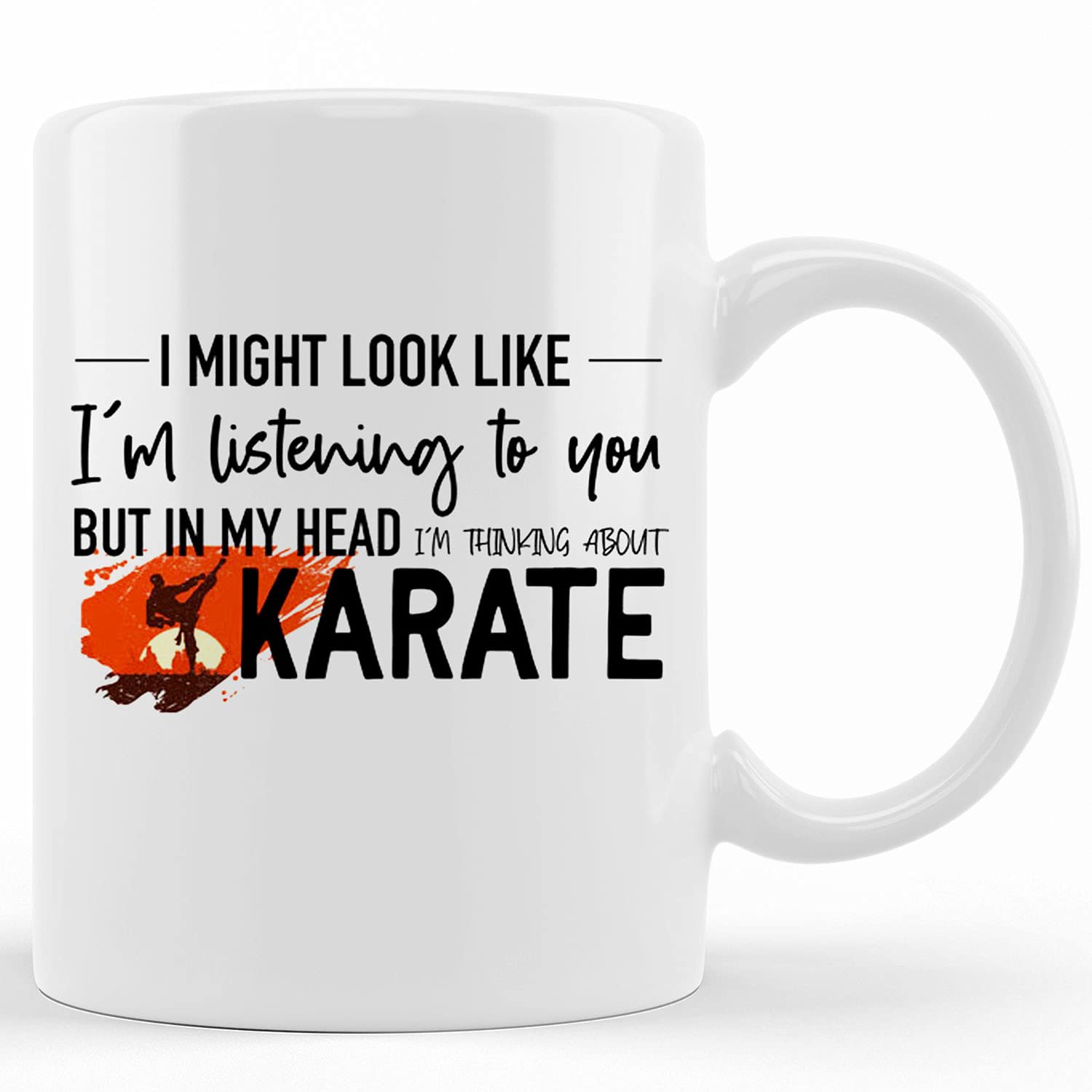 Personalized Karate Coffee Mug - Thinking About Karate Martial Arts Ceramic Cup (11oz/15oz) - Black Belt Gift for Men - Perfect for Dojo Training, Home Brew & Office Use