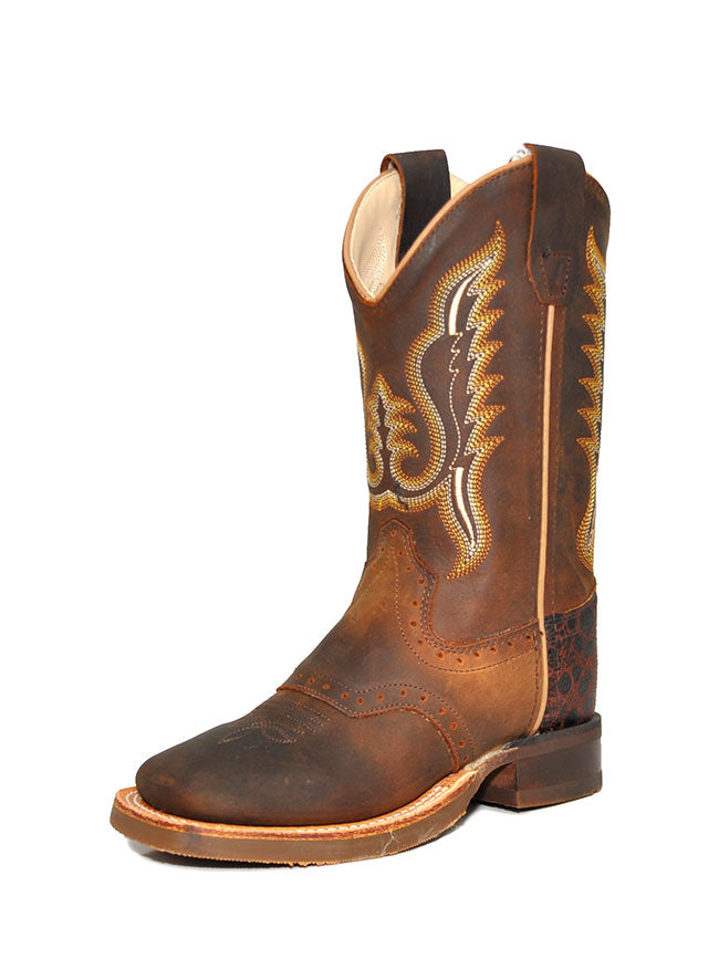 Old West BSC1845 Kids Rubber Distressed Cowboy Boots - Brown Western Boots for Boys & Girls - Perfect for Halloween, Rodeo, and Cowboy Costumes