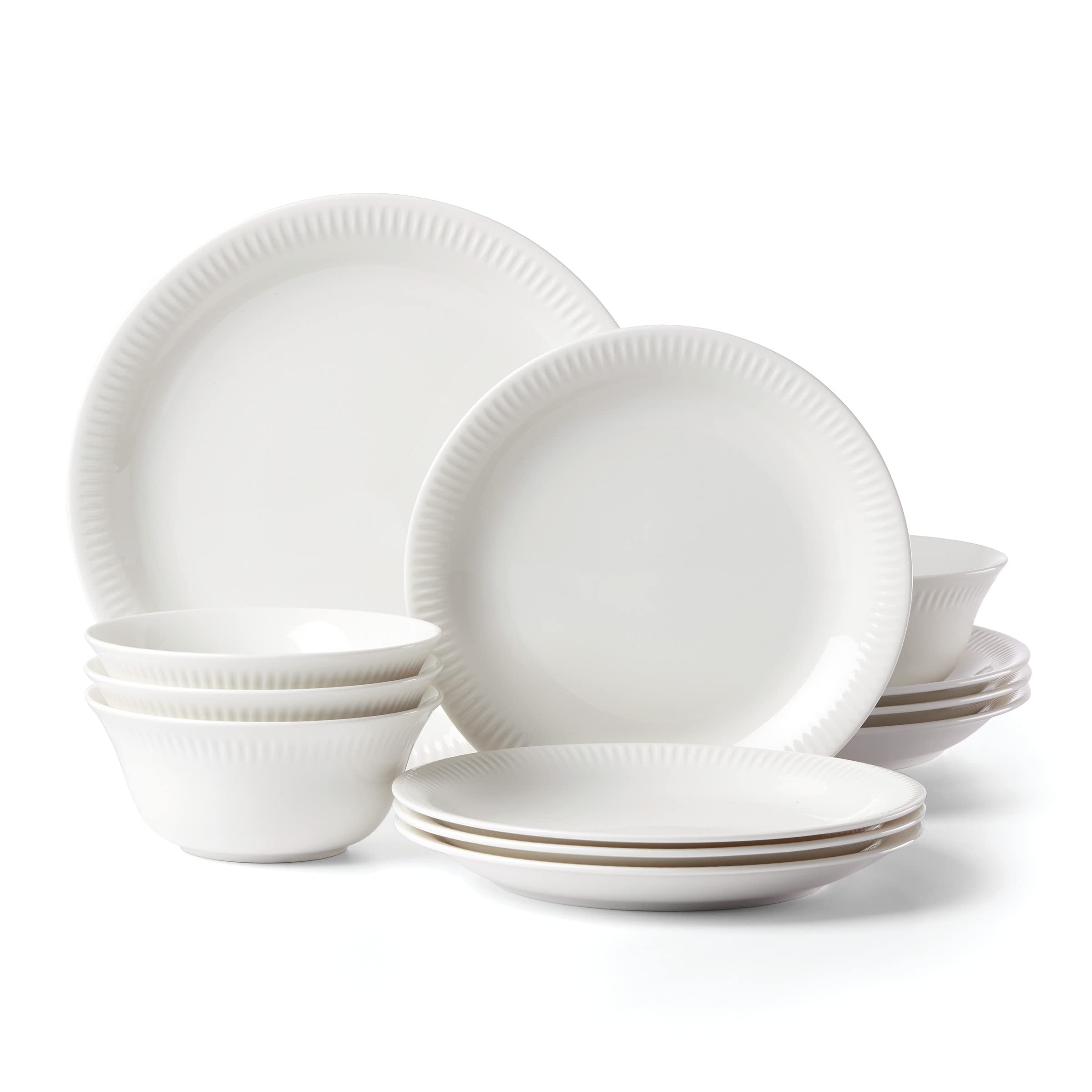 Lenox Profile 12-Piece Dinnerware Set - White Porcelain Tableware for 4 People, 15.30 LB - Elegant Dinner Plates, Salad Plates & Bowls - Perfect for Formal Dining, Holiday Entertaining & Wedding Registry
