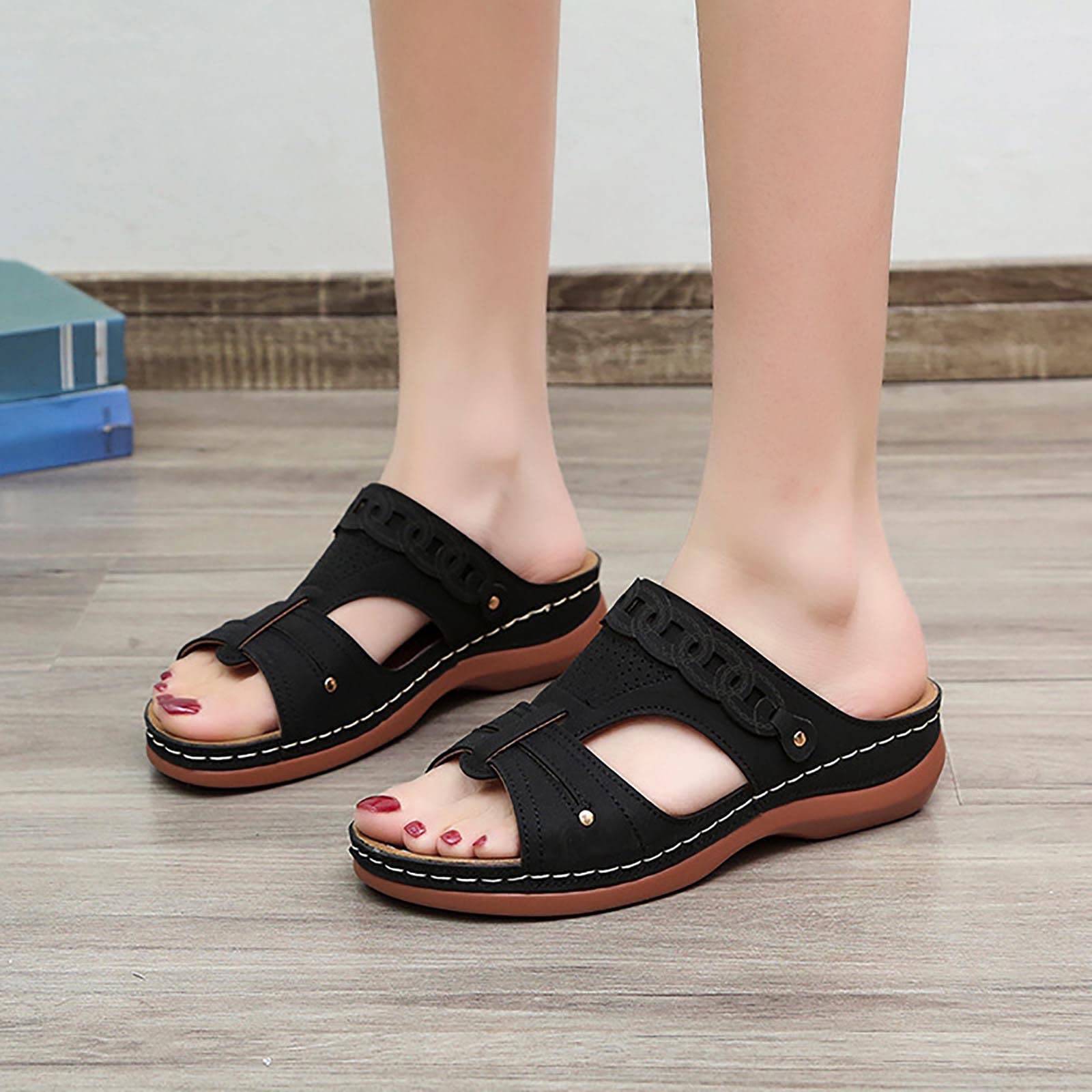 Women's Slip-On Wedge Sandals - Comfortable Open Toe Platform Slippers for Summer | Lightweight Casual Outdoor Shoes with Non-Slip Sole | Perfect for Beach, Poolside, and Vacation Wear