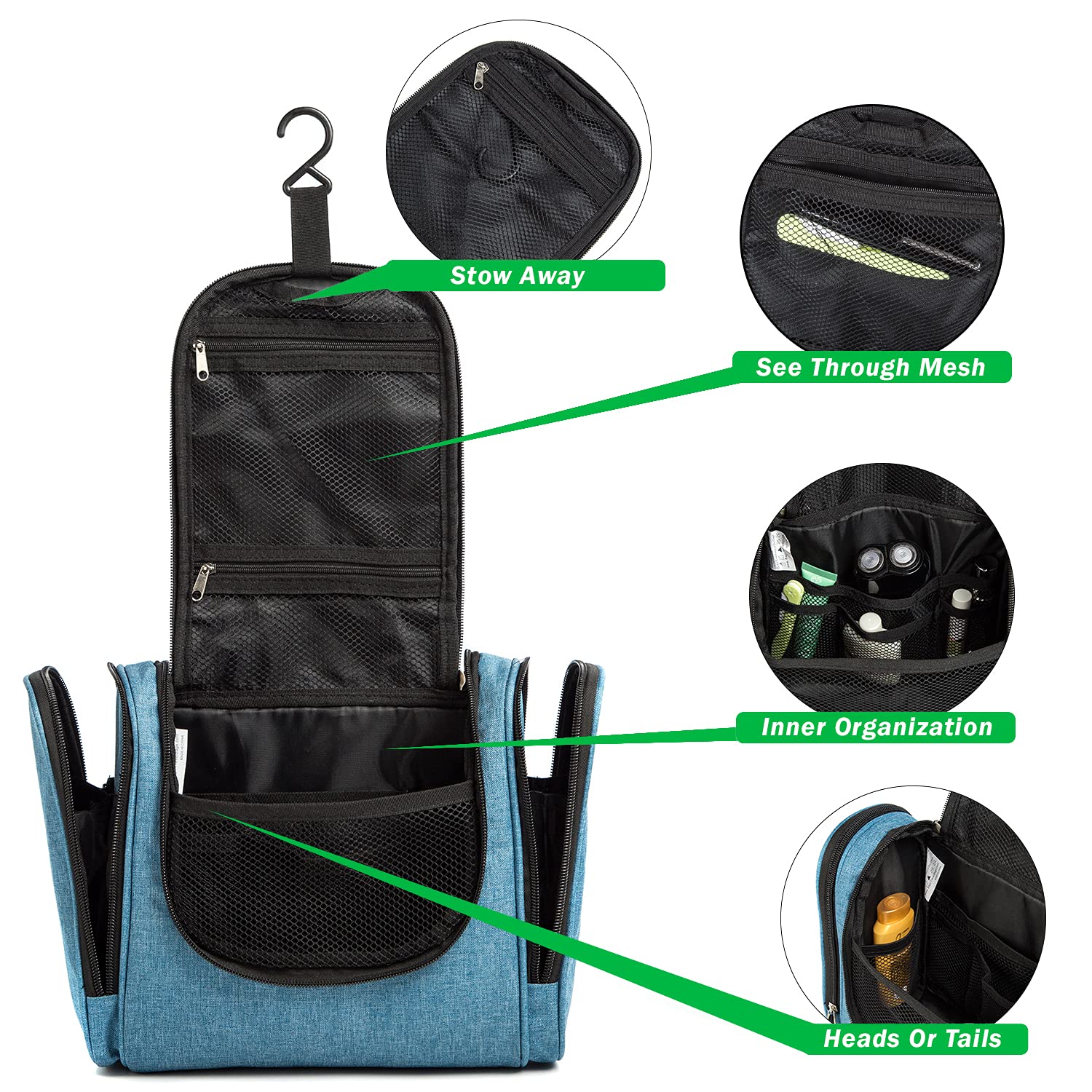 Waterproof Hanging Travel Toiletry Bag for Women & Men - Large Bathroom Organizer with Separate Compartments | Perfect for Makeup, Shampoo & Cosmetics Storage | Ideal for Camping, Gym & Vacation Trips (Snow Blue)