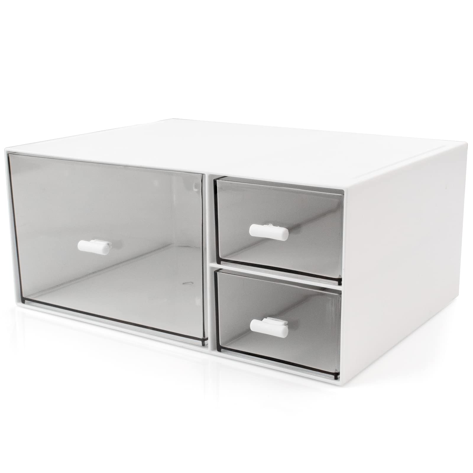 Stackable 3-Compartment Desk Organizer Drawers - White | Perfect for Office, Makeup & Bathroom Storage | Space-Saving Organization Solution for Home & Work