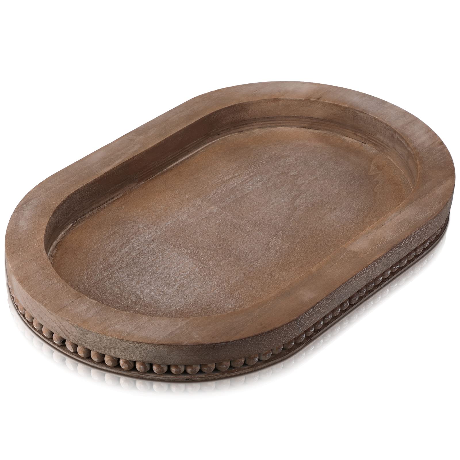 Rustic Whitewashed Wooden Farmhouse Tray - Oval Distressed Wood Serving Tray for Cake, Fruit, Cookies & Party Display | Perfect for Coffee Table, Kitchen Counter & Farmhouse Decor