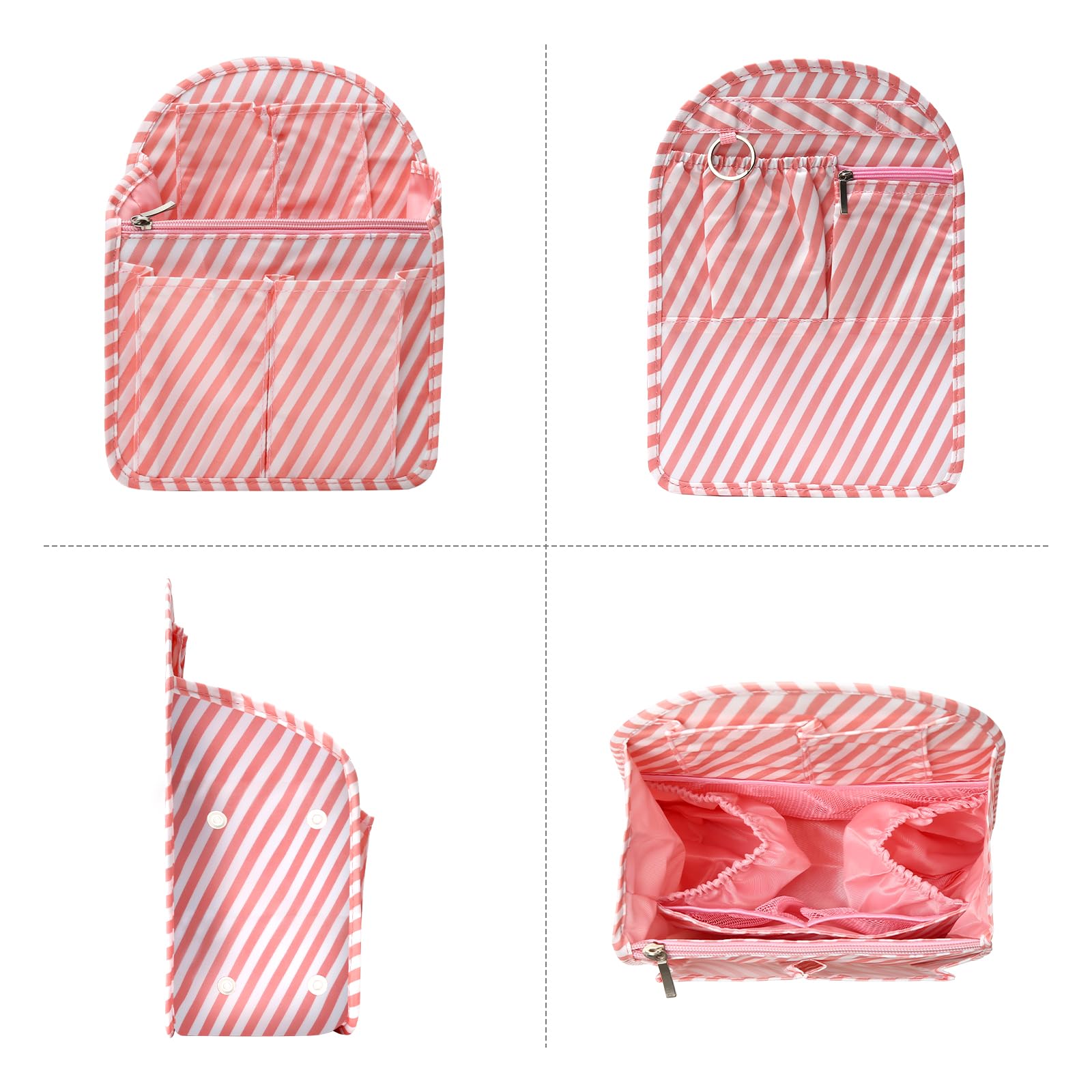 Surblue Travel Backpack Organizer Insert - Foldable Nylon Hanging Organizer for Purses, Handbags & Rucksacks - High Capacity Divider Pockets - Pink Medium Size - Perfect for Business Trips, Commuting & Weekend Getaways