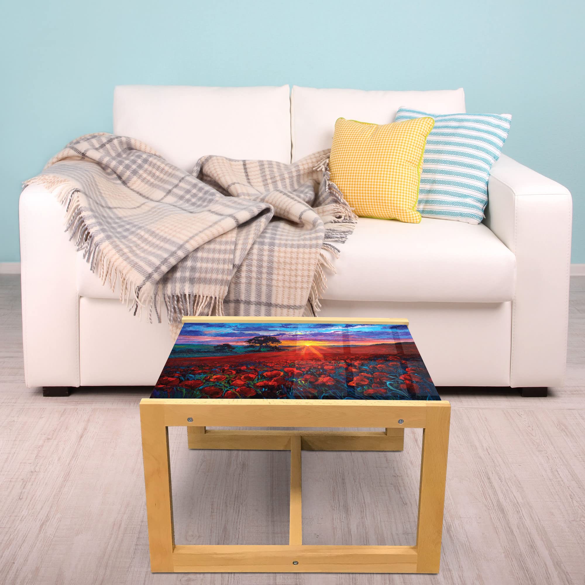 Ambesonne Country Coffee Table - Sunset Poppy Garden Acrylic Glass for Office & Dorm Decor