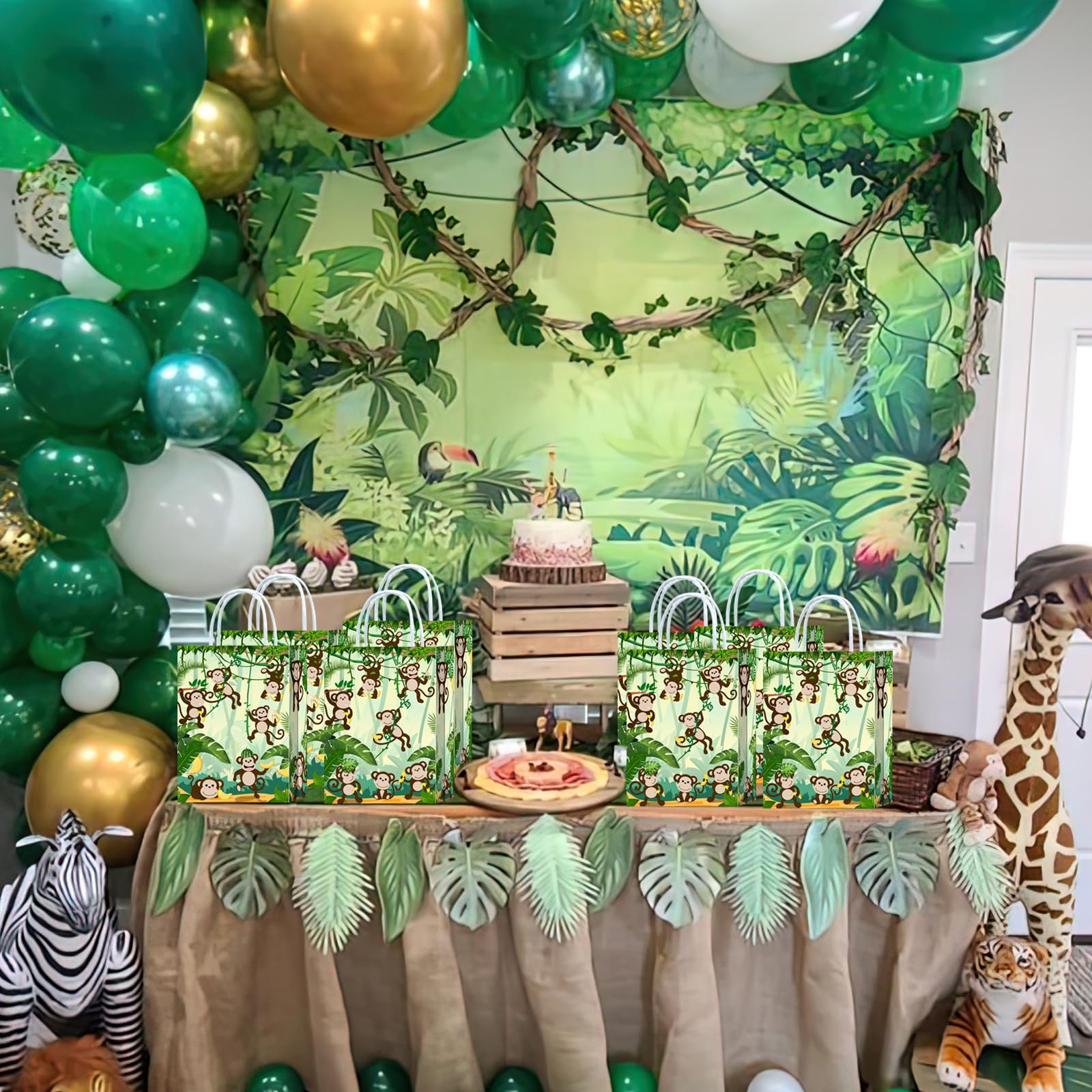16-Piece Monkey Goodie Bags for Birthday Parties - Jungle Theme Treat Bags for Kids & Adults - Perfect for Monkey-Themed Celebrations, Baby Showers, and Zoo Animal Decorations