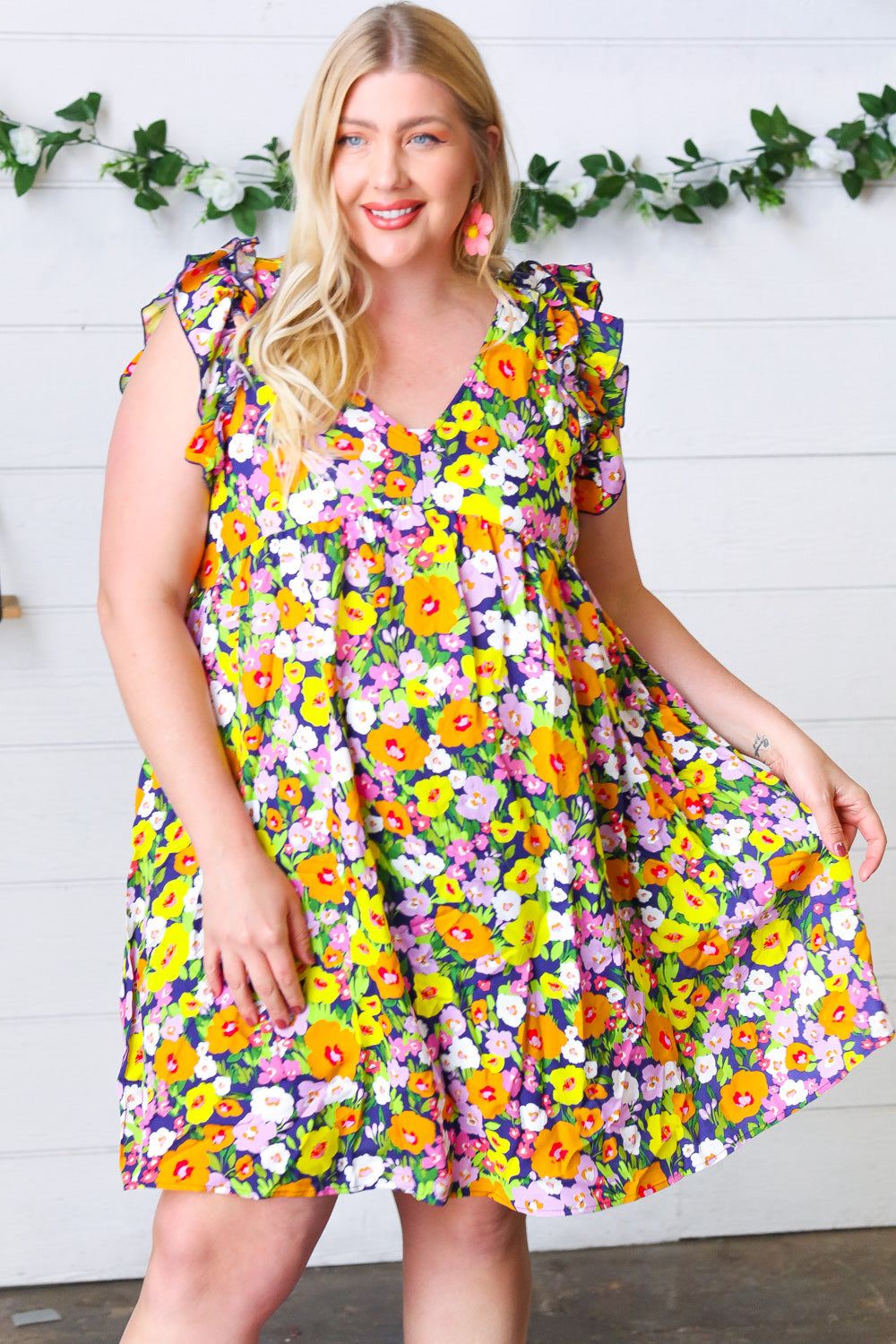 Indigo & Lemon Floral Babydoll Ruffle Dress for Women - Summer Party, Beach Vacation & Date Night Outfit