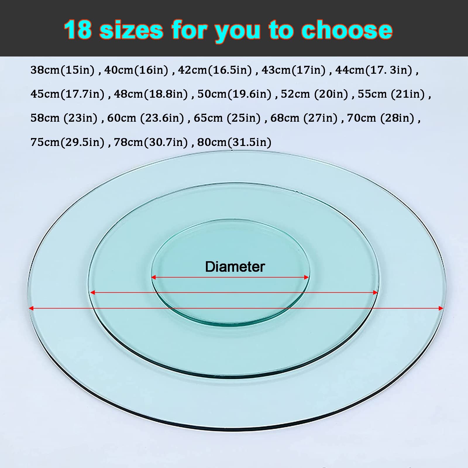 16-32 Inch Round Tempered Glass Table Top - 1/3