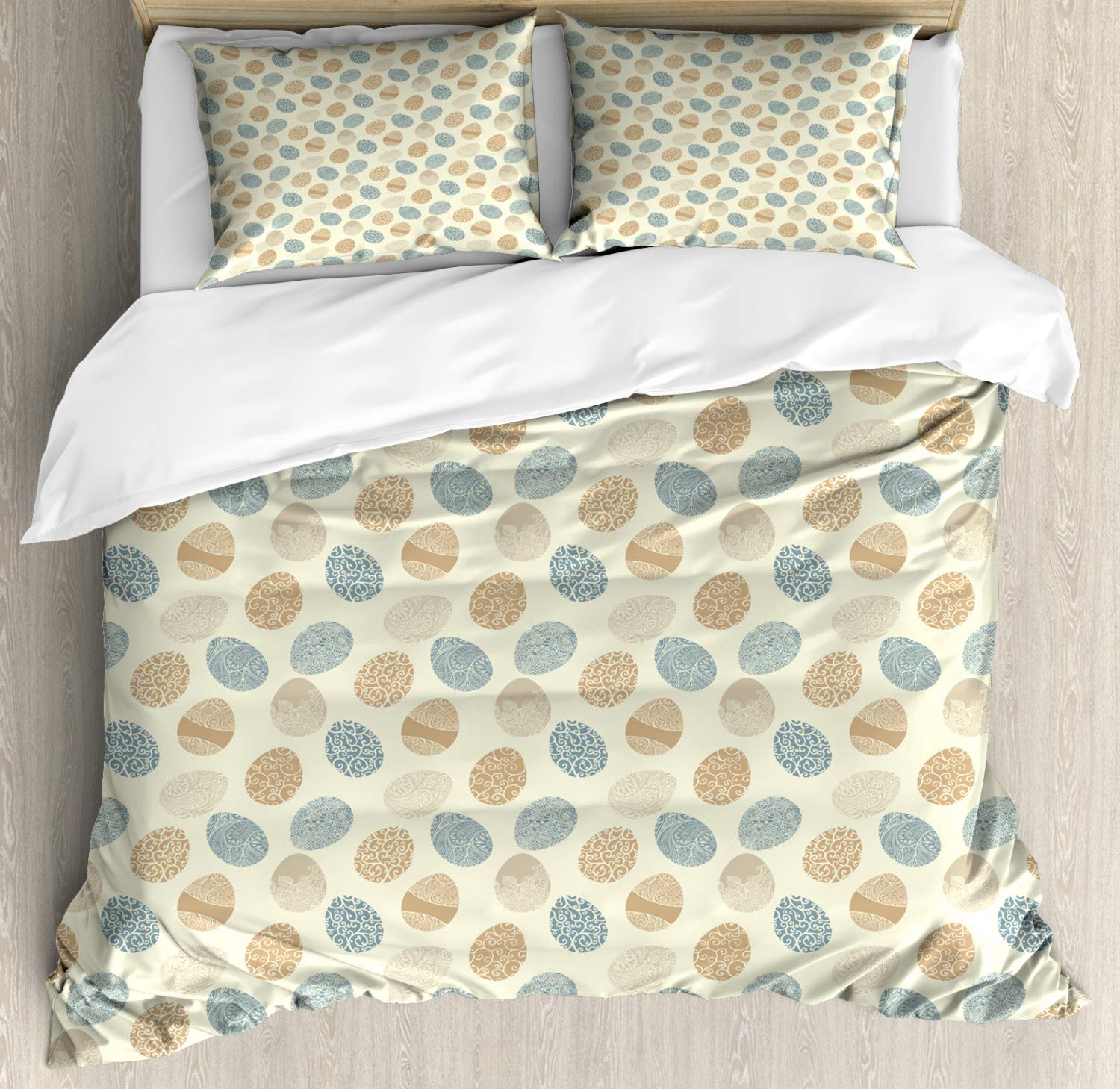 Ambesonne Easter Duvet Cover Set - Floral Pattern 3-Piece Bedding Set with 2 Pillow Shams, California King Size, Pale Yellow & Slate Blue - Perfect for Spring Decor, Holiday Bedroom Makeover, and Easter Gift Ideas