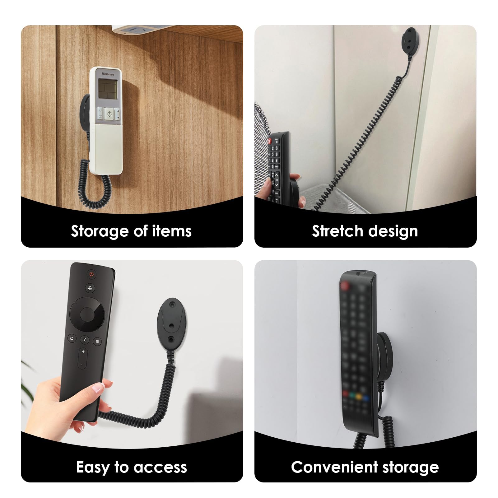 2 Pack Magnetic Remote Control Holder with Security Cable - Retractable Remote Organizer for TV, Fan & AC - Easy Installation, Anti-Loss Design (Black) | Perfect for Living Room, Bedroom & Office Organization