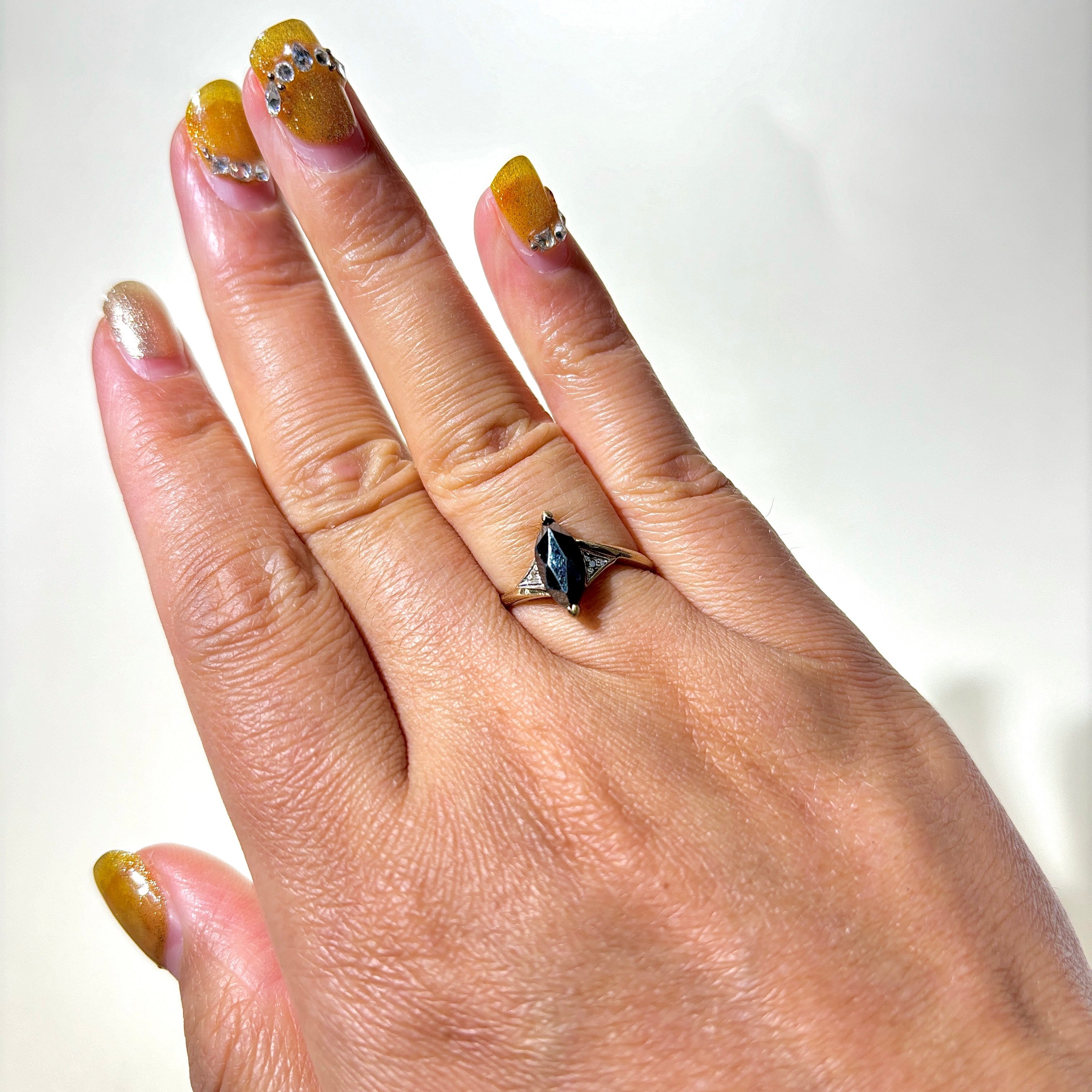 1.09ct Marquise Cut Hematite & Diamond Ring | 0.01ctw | Size 6.25 | Elegant Jewelry for Weddings, Anniversaries & Special Occasions