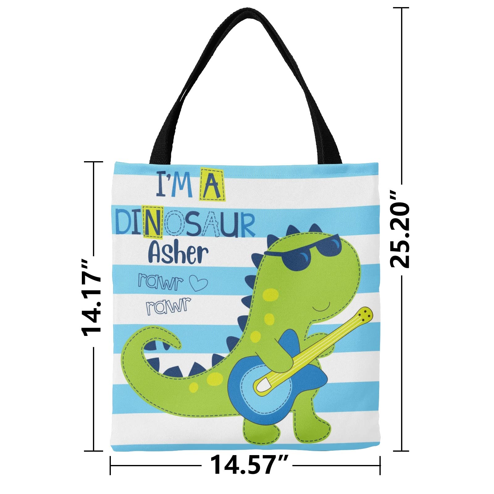 Dinosaur Pink Yellow Personalized Canvas Tote Bags - Reusable Shopping Bags for Women & Men, Eco-Friendly Grocery Tote, School Backpack & Travel Handbag Gift | Perfect for Grocery Shopping, Beach Trips & School Supplies