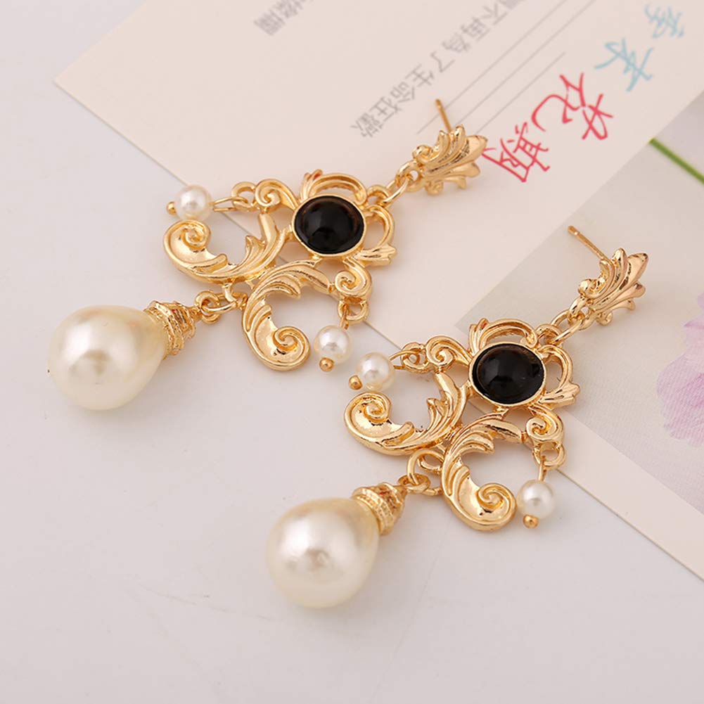 Luxury Princess Dangle Earrings for Women - Elegant Floral Faux Pearl Statement Stud Earrings, Palace Style Metal Jewelry - Perfect Gift for Evening Party, Wedding, Prom & Special Occasions