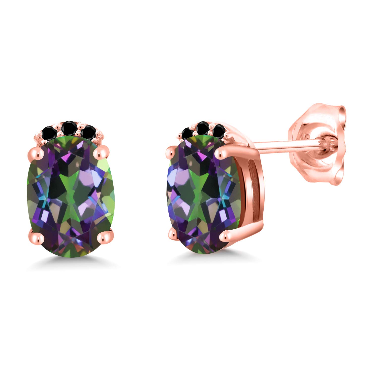 2.07 Ct Green Mystic Topaz & Black Diamond 18K Rose Gold Plated Silver Earrings for Women | Gem Stone King | Elegant Dangle Earrings for Party, Wedding & Evening Wear