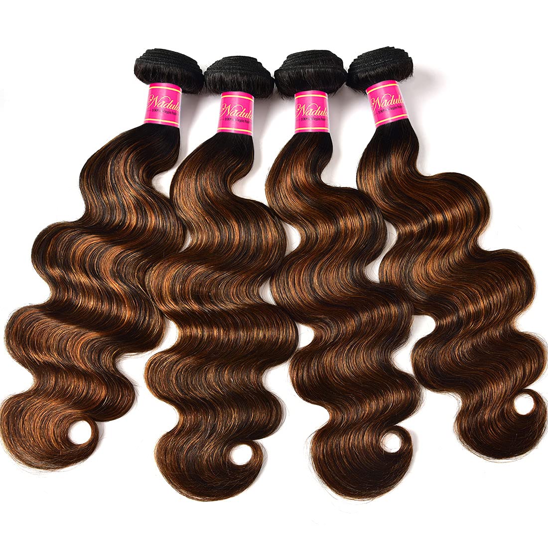 Nadula 12A Brown Balayage Ombre Body Wave Brazilian Human Hair Weave 3 Bundles - Remy Hair Extensions in Chocolate Brown Ombre Color (24, 26, 28 Inches) for Stunning Beach Waves & Everyday Glamour
