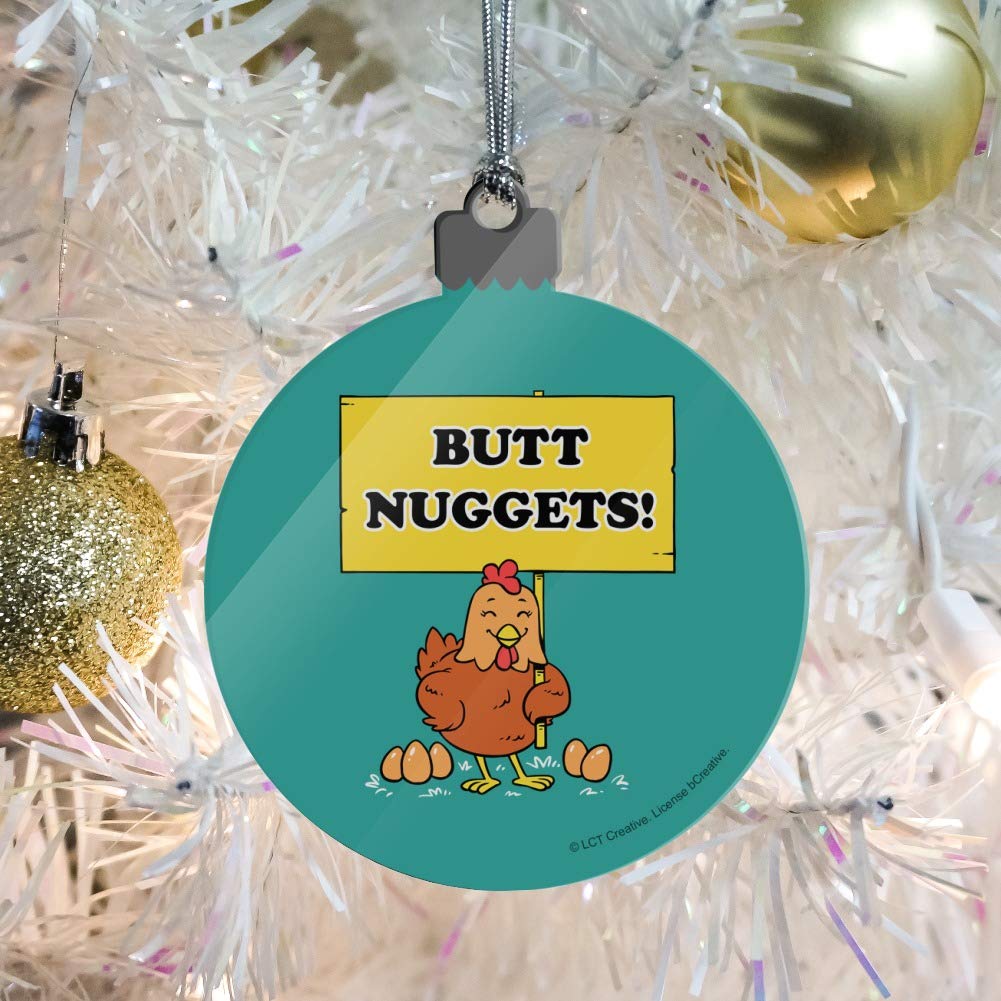 Funny Chicken Egg Butt Nuggets Acrylic Christmas Tree Ornament - Hilarious Holiday Decor for White Elephant Gifts, Office Parties & Festive Home Decor