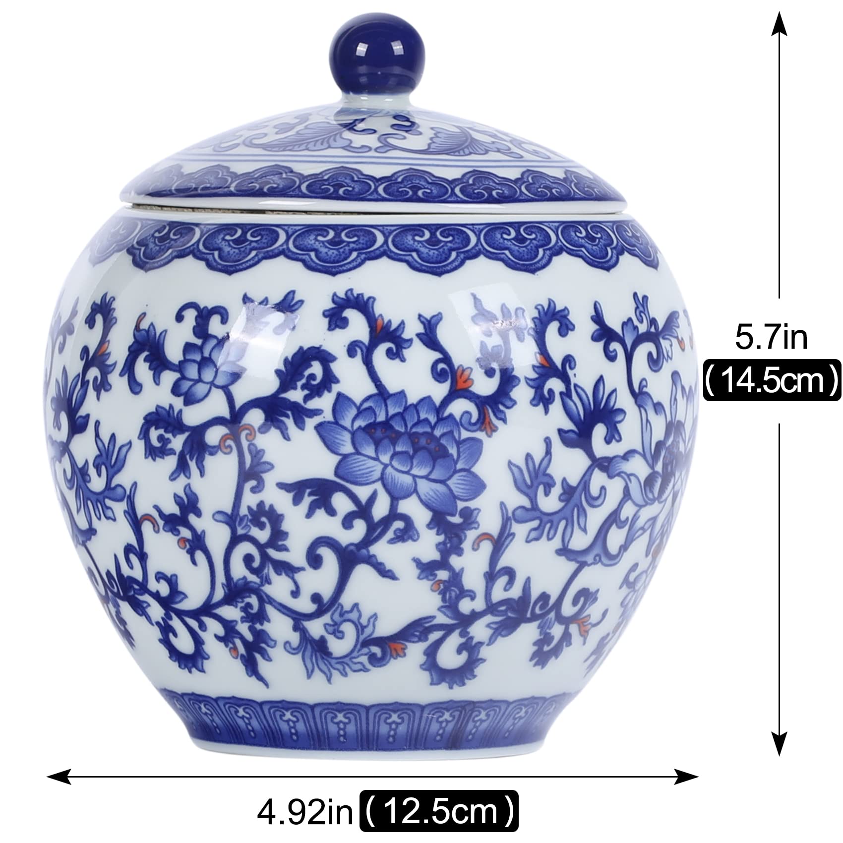 Blue and White Porcelain Ginger Jars - Traditional Chinoiserie Round Ceramic Storage Jars with Sealed Lids for Home Decor, Kitchen Organization & Dining Table Centerpiece (Wish Jar) - Perfect for Asian-Inspired Home Decor, Wedding Centerpieces & Luxury Gift Giving