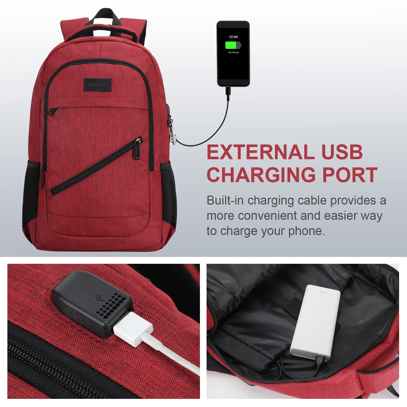 Anti Theft Laptop Backpack for Women with USB Charging Port - 15.6 Inch Waterproof Travel Backpack for School, Work & Business (Red) - Perfect for Commuting, College & Business Trips