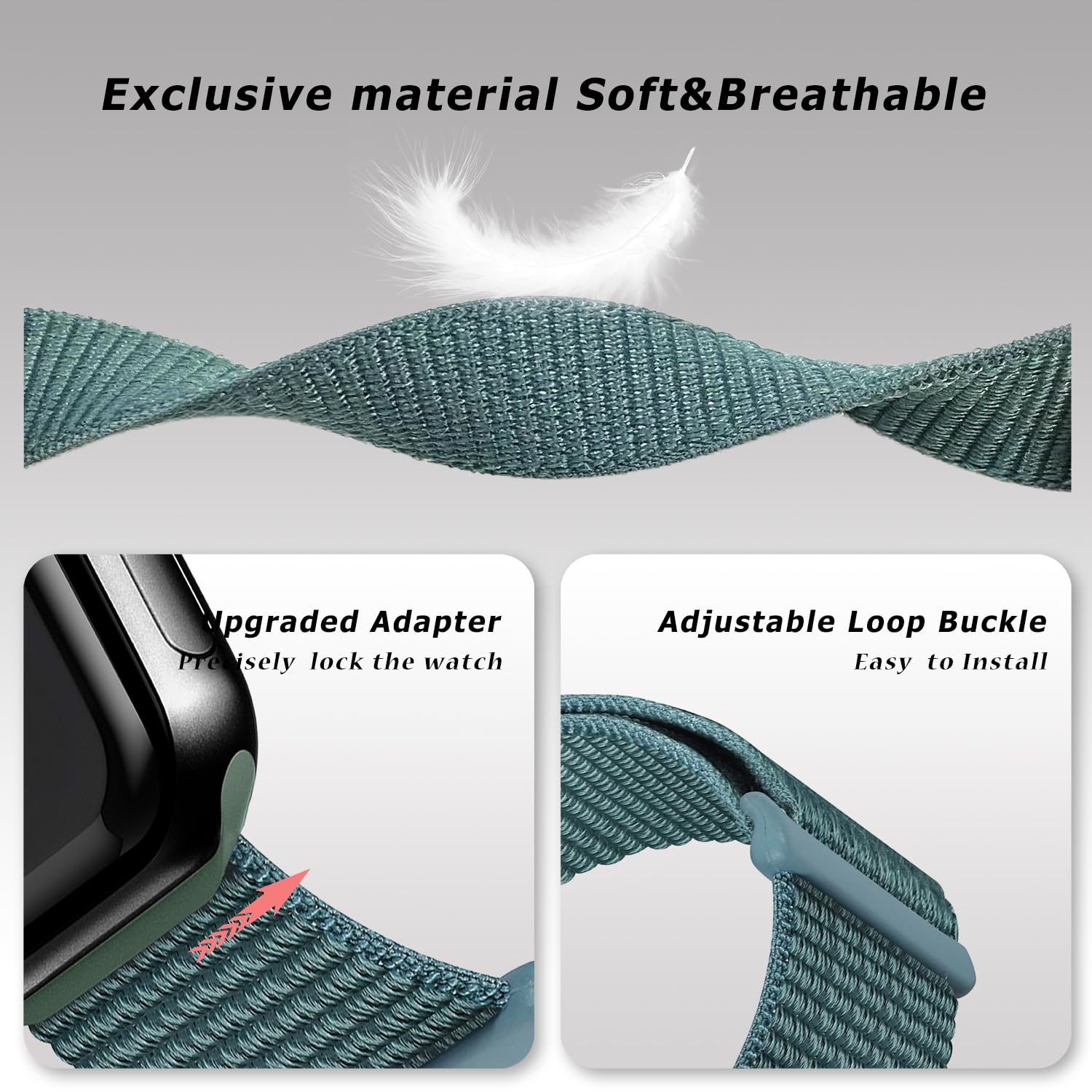 Nylon Sport Loop Bands for Apple Watch 38mm 40mm 41mm 42mm 44mm 45mm 49mm - Stretchy Breathable Strap Compatible with iWatch Series 9/8/7/6/5/4/3/2/1/SE/Ultra - Perfect for Running, Workout & Everyday Wear (Cactus Green)