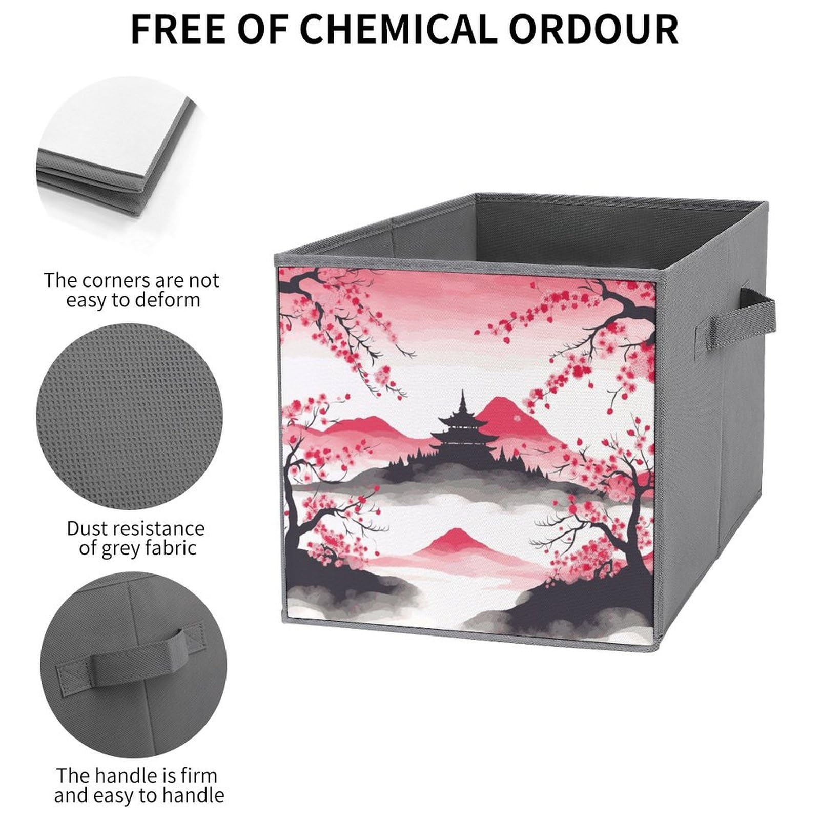 6-Piece Collapsible Storage Bins with Cherry Blossom & Mount Fuji Print - Foldable Storage Containers with Handles for Home Organization, Closet, Pantry, Nursery & Office Shelves | Space-Saving Multi-Purpose Storage Boxes & Baskets