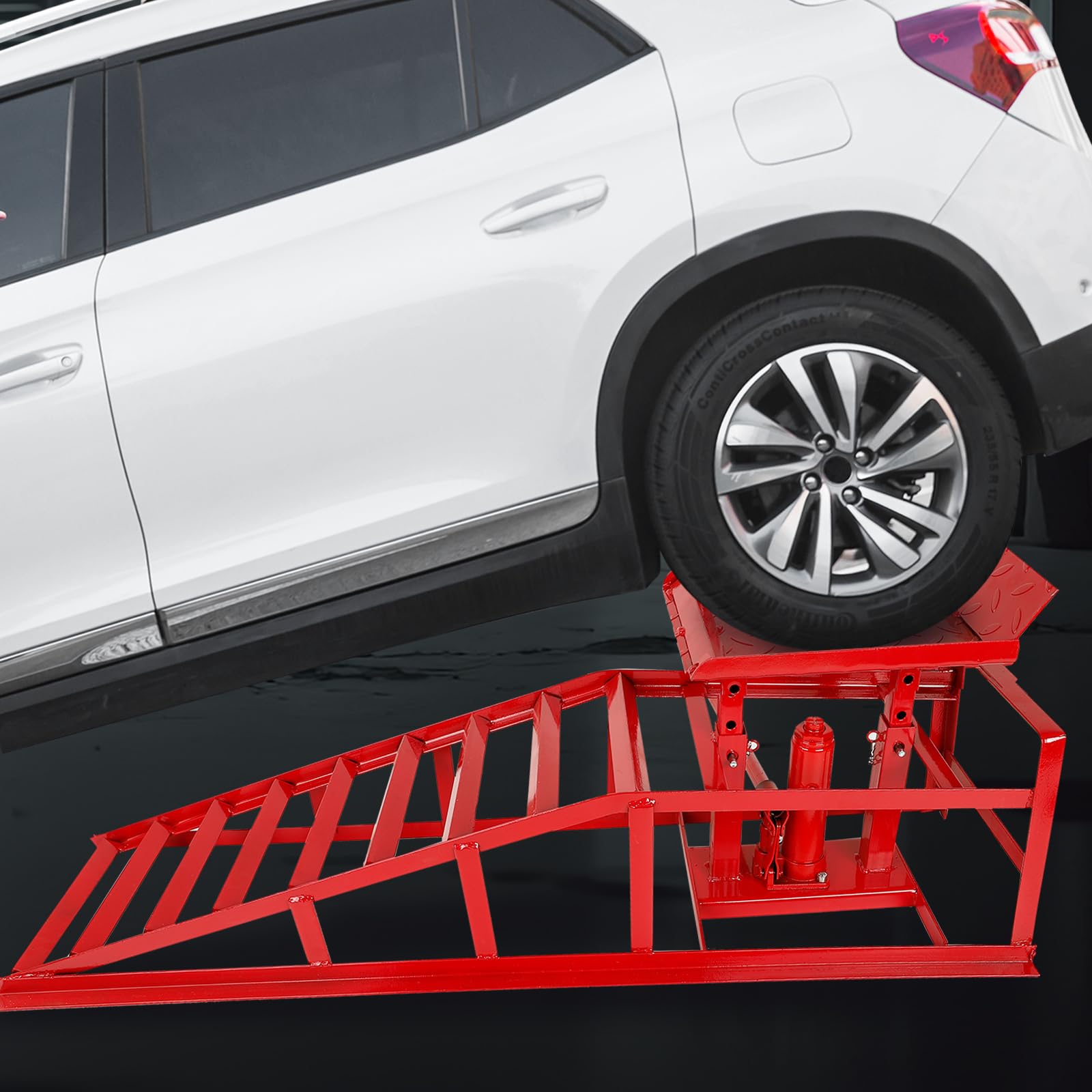 2 Pack 5 Ton Low Profile Hydraulic Car Ramps - Heavy Duty Auto Truck Service Ramps for Vehicle Maintenance & Repair - Perfect for Oil Changes, Tire Rotation & Underbody Work (Red)