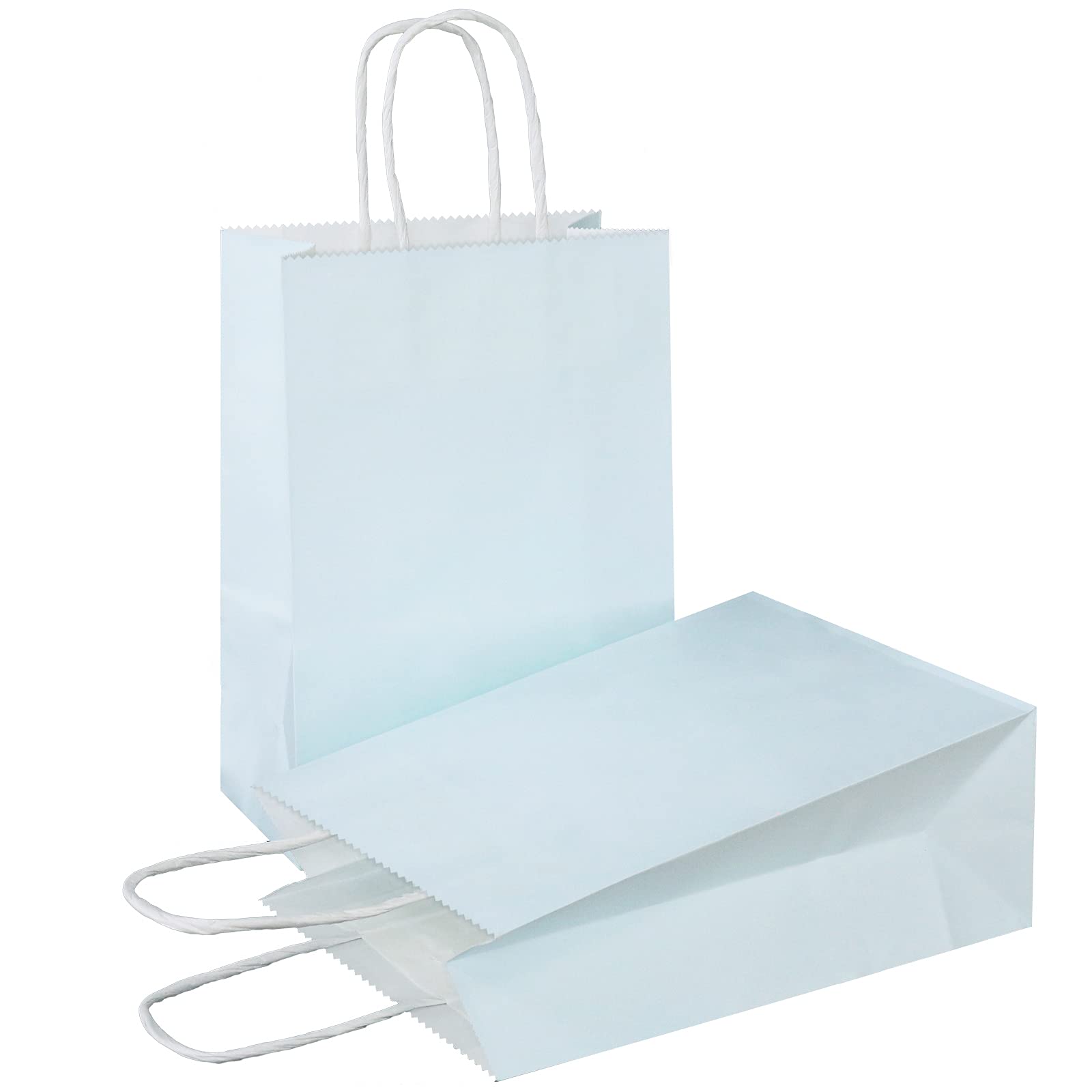 AZOWA Small Kraft Paper Gift Bags with Handles - 6.3x3.1x8.6 Inches Pastel Blue (12 Pack) - Perfect for Party Favors, Wedding Gifts, Baby Showers & Retail Packaging