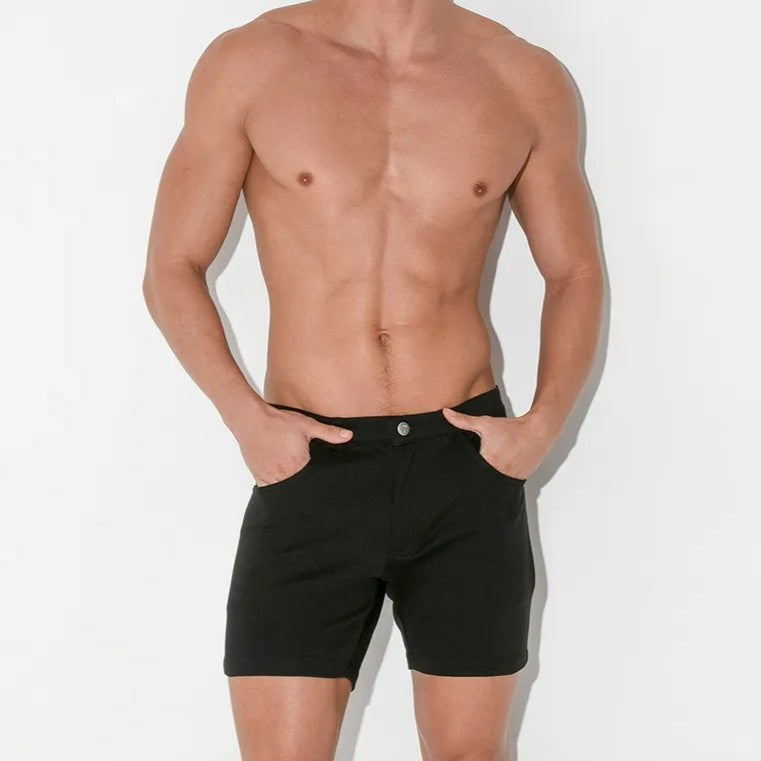 Code 22 Slim Fit 5-Pocket Stretch Shorts for Men - Comfortable & Stylish Casual Wear (Black) | Perfect for Gym, Running, Travel & Everyday Use